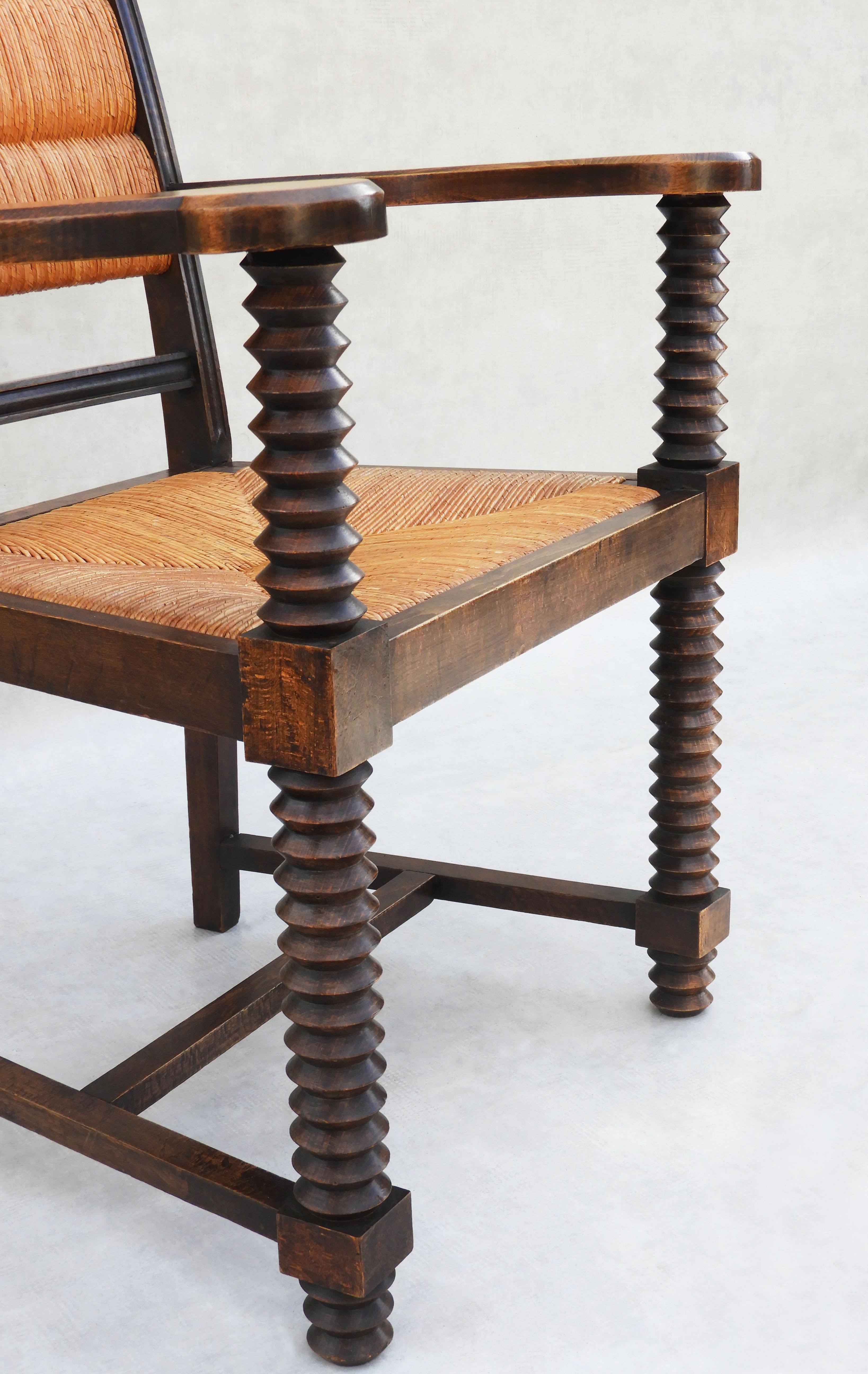 Charles Dudouyt Oak and Rush Armchair C1940s 3