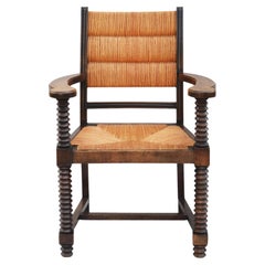 Charles Dudouyt Oak and Rush Armchair C1940s