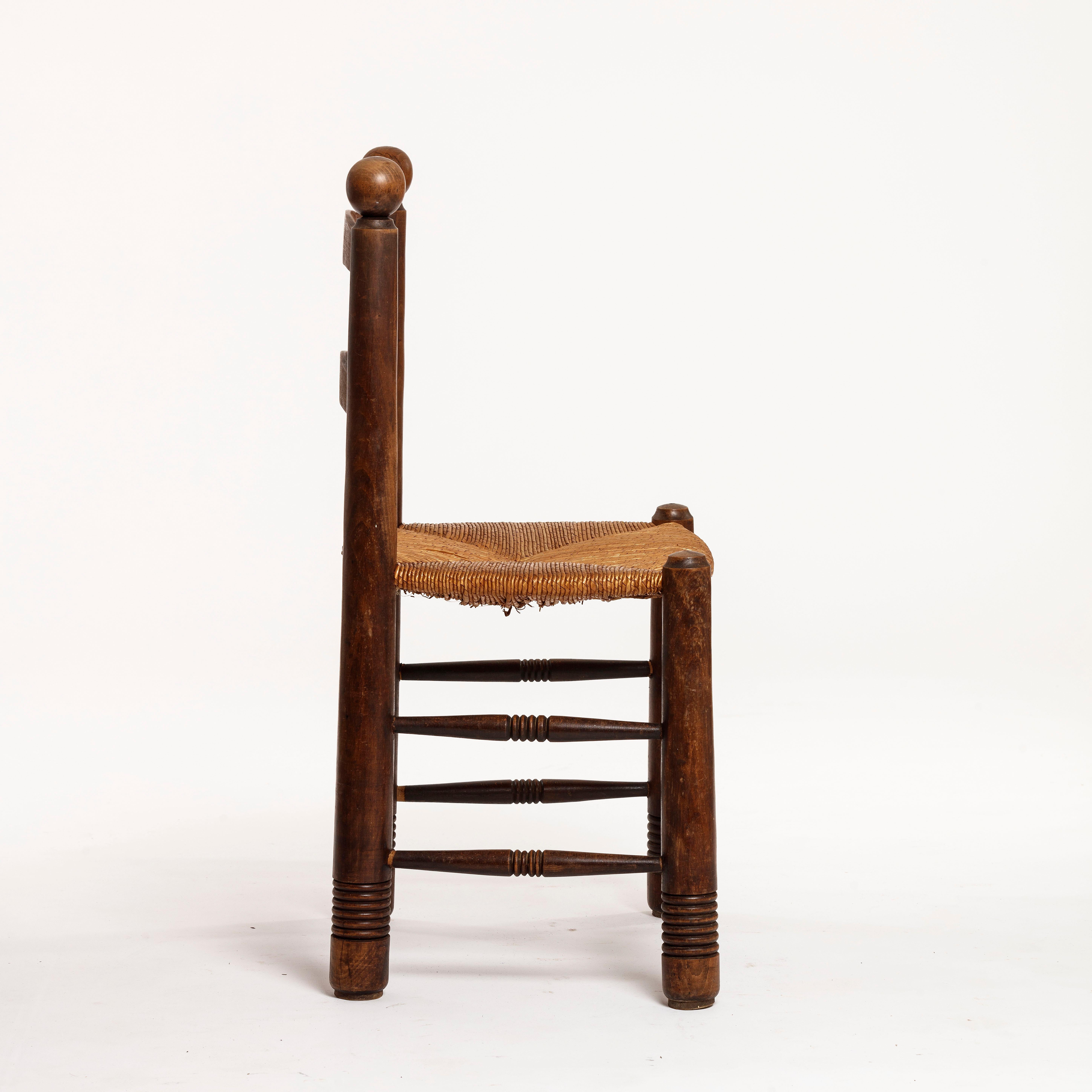 Rustic Charles Dudouyt Oak and Straw chairs  For Sale