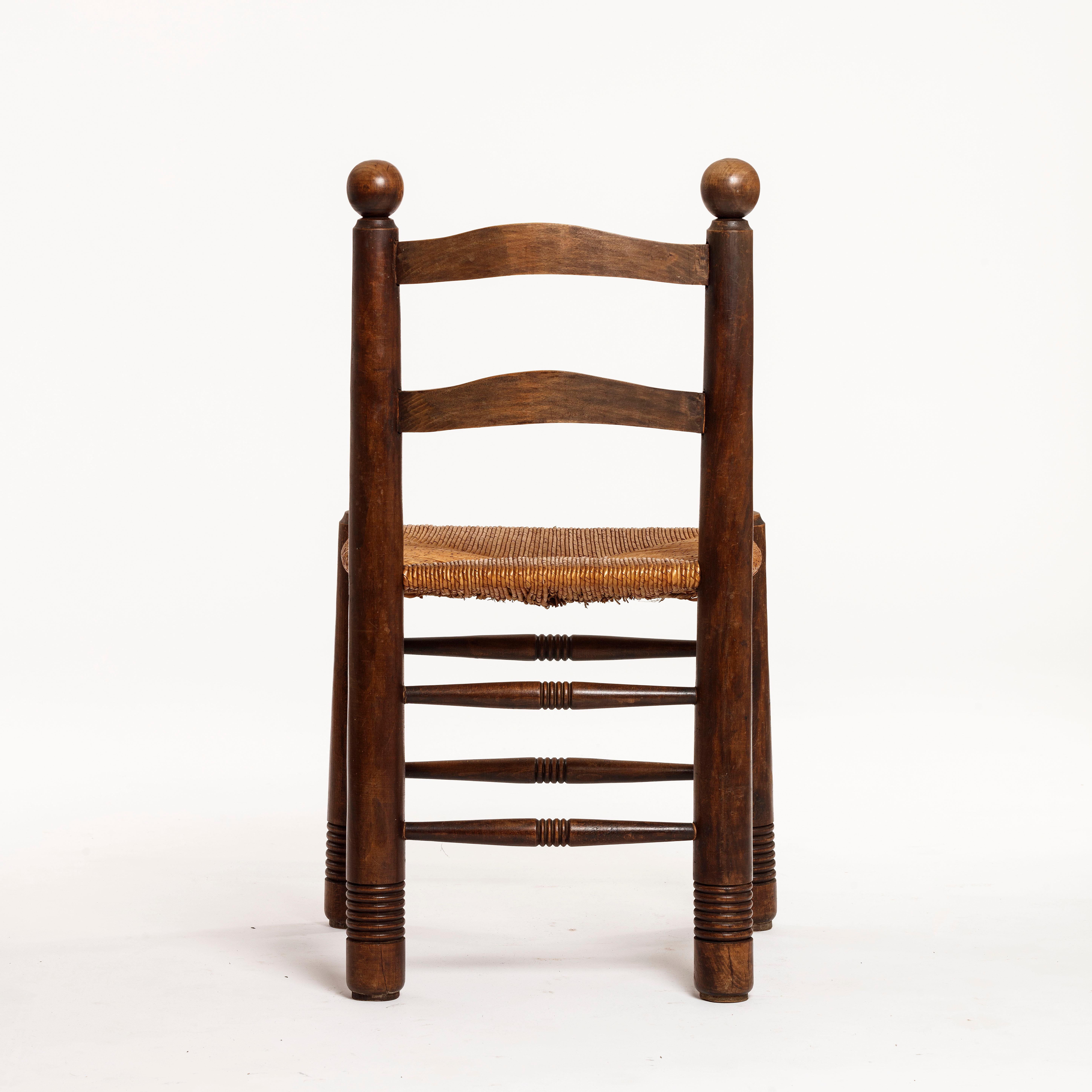French Charles Dudouyt Oak and Straw chairs  For Sale
