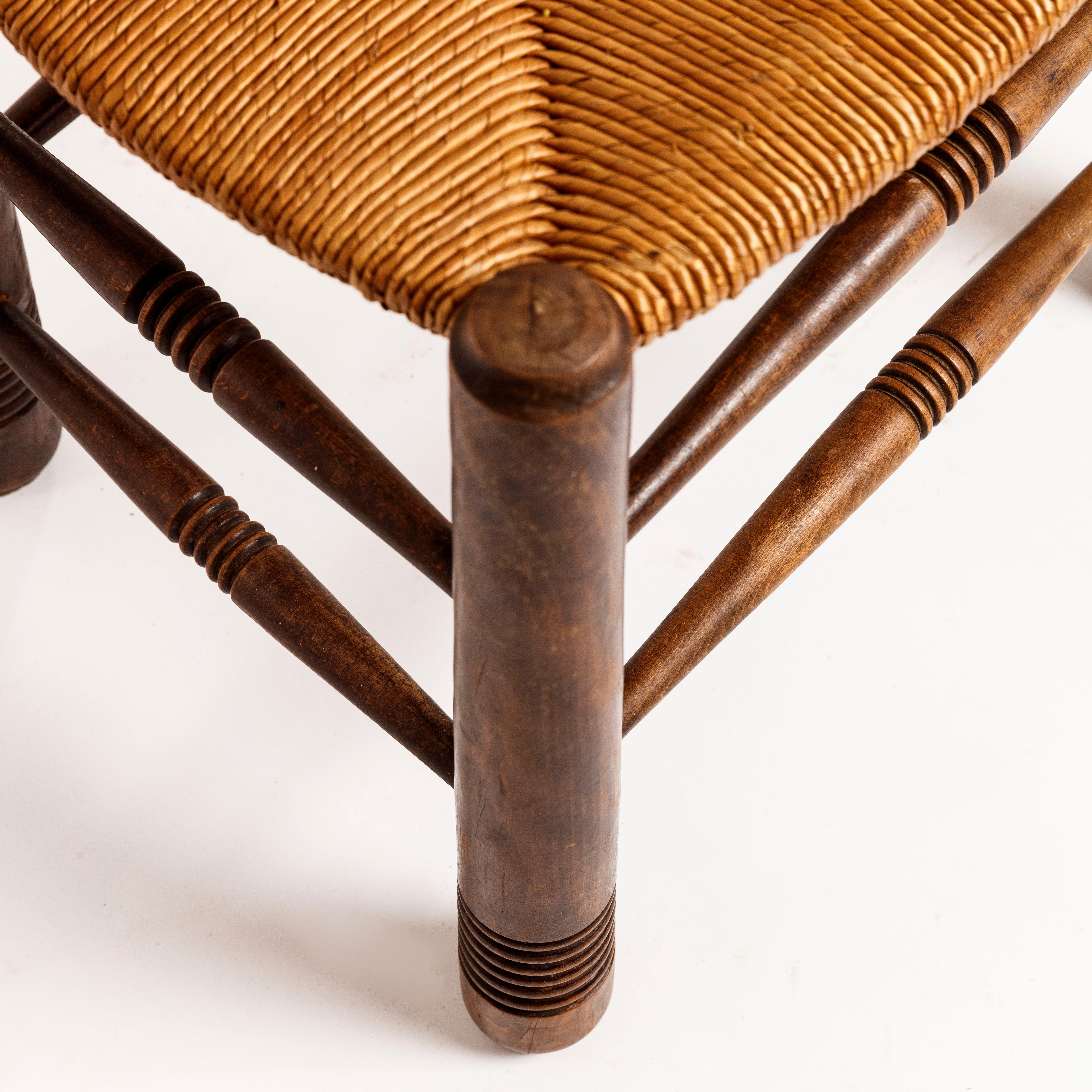 Charles Dudouyt Oak and Straw chairs  For Sale 3