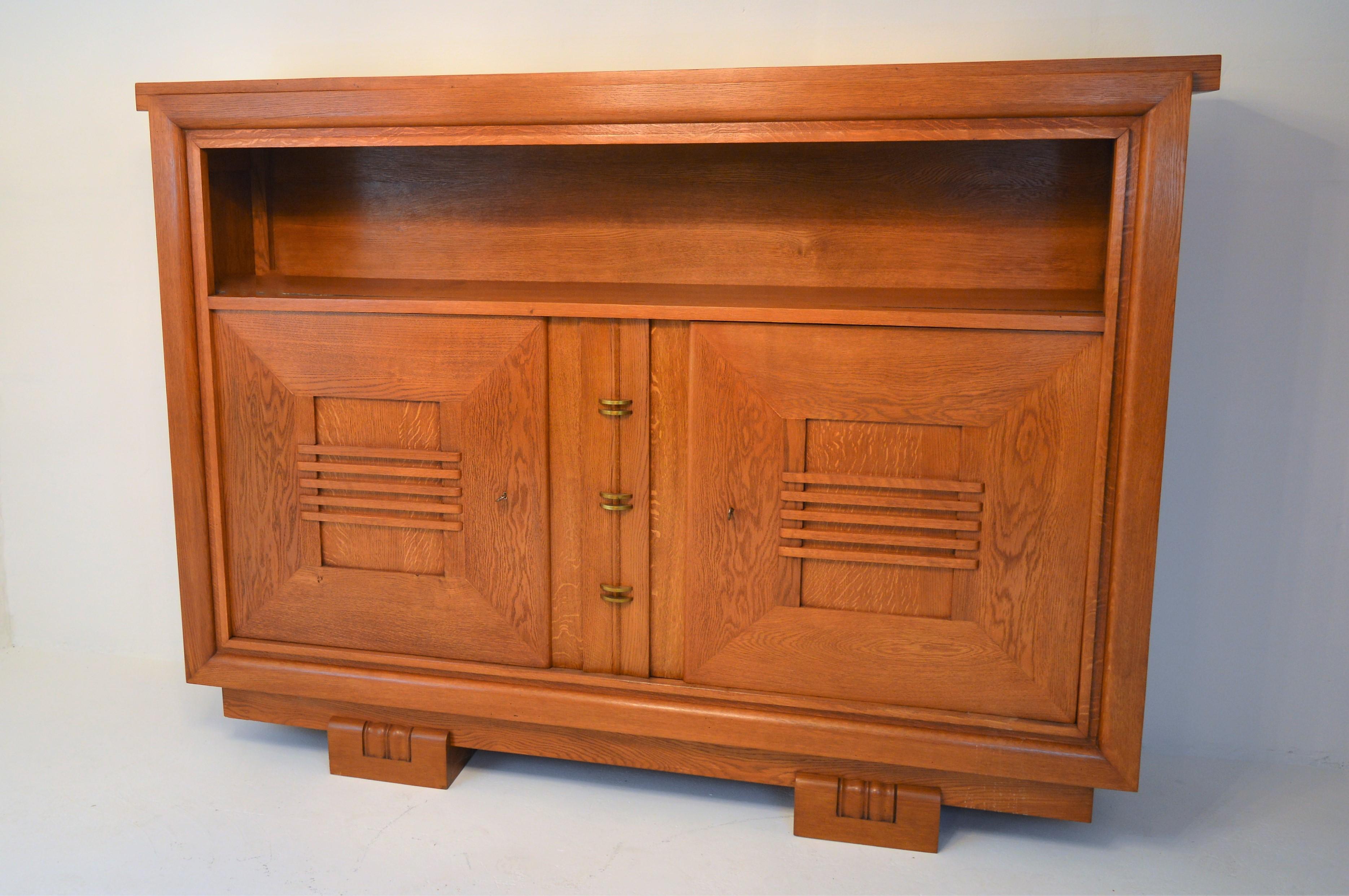 Art Deco Charles Dudouyt Oak Cabinet, 1940 with Secret Space