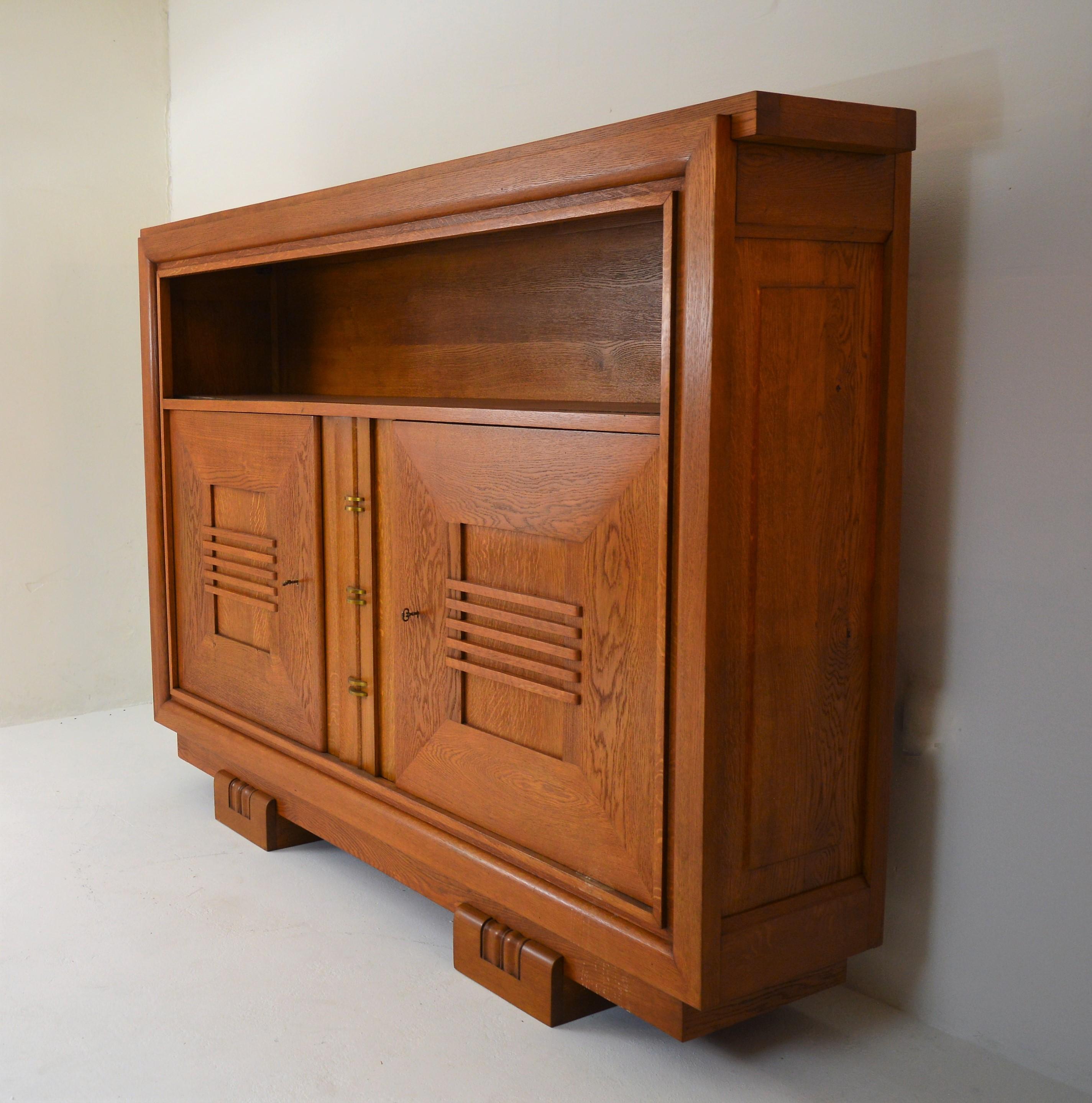 French Charles Dudouyt Oak Cabinet, 1940 with Secret Space