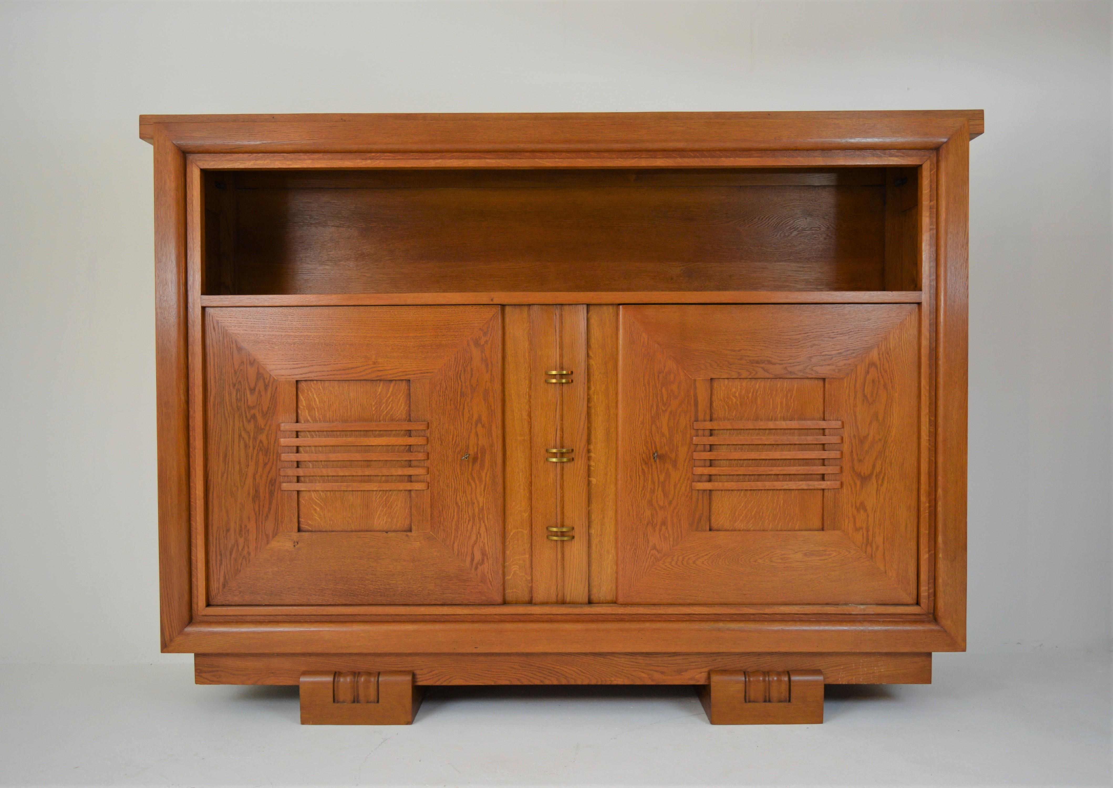 Mid-20th Century Charles Dudouyt Oak Cabinet, 1940 with Secret Space