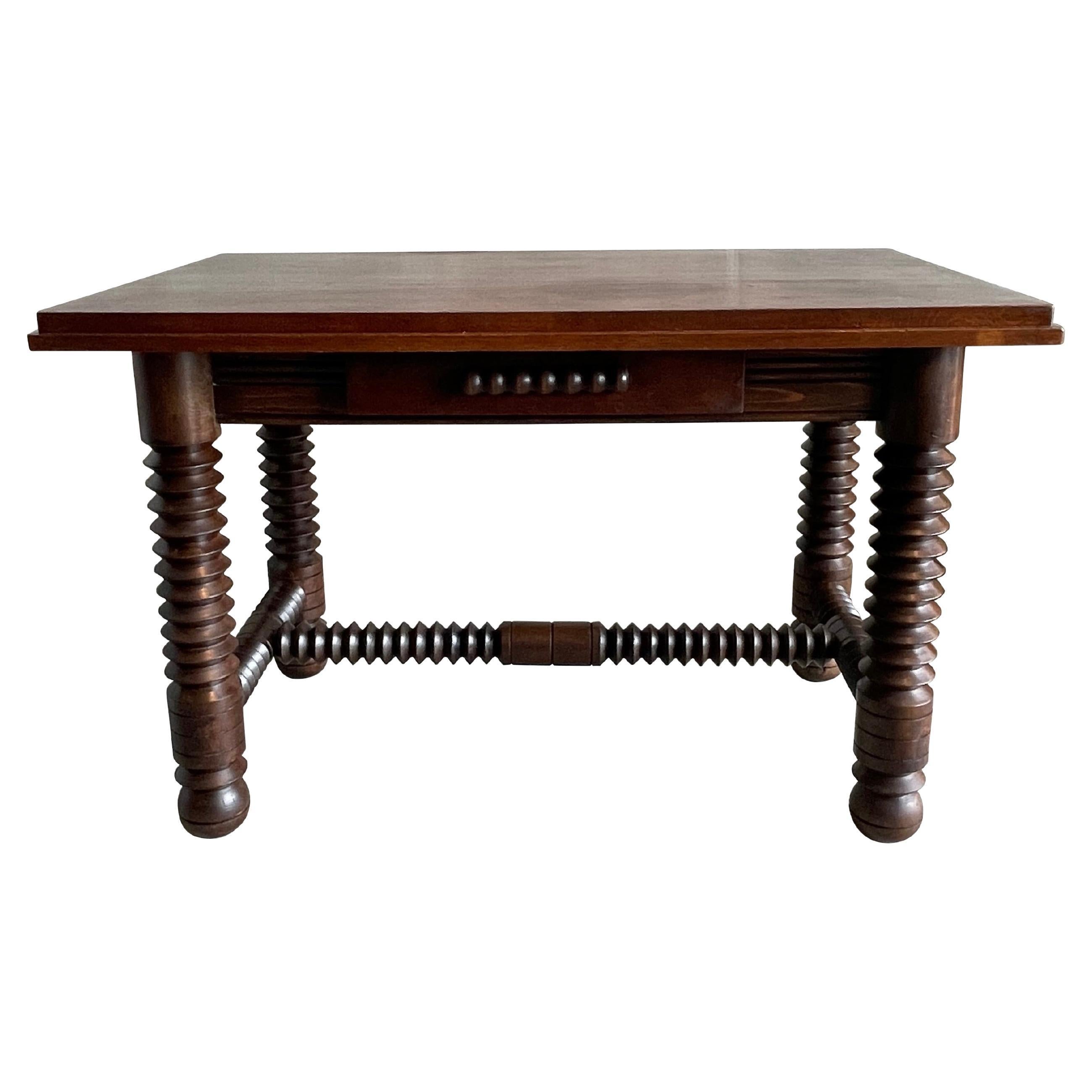 Charles Dudouyt Oak Center Drawer Side Table Or Desk, 1940er Jahre, Frankreich