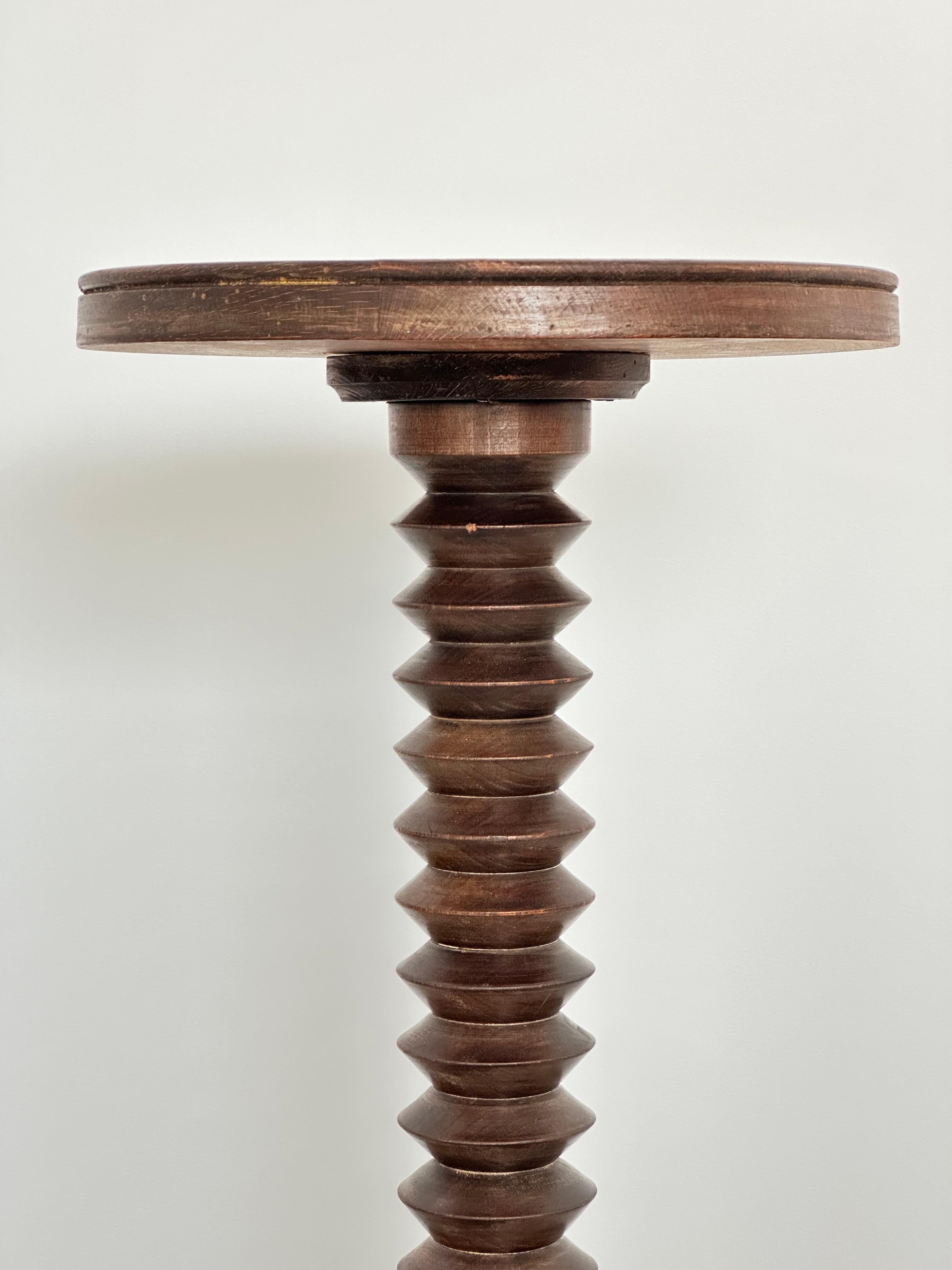 French Charles Dudouyt oak circular pedestal or side table, France 1940s