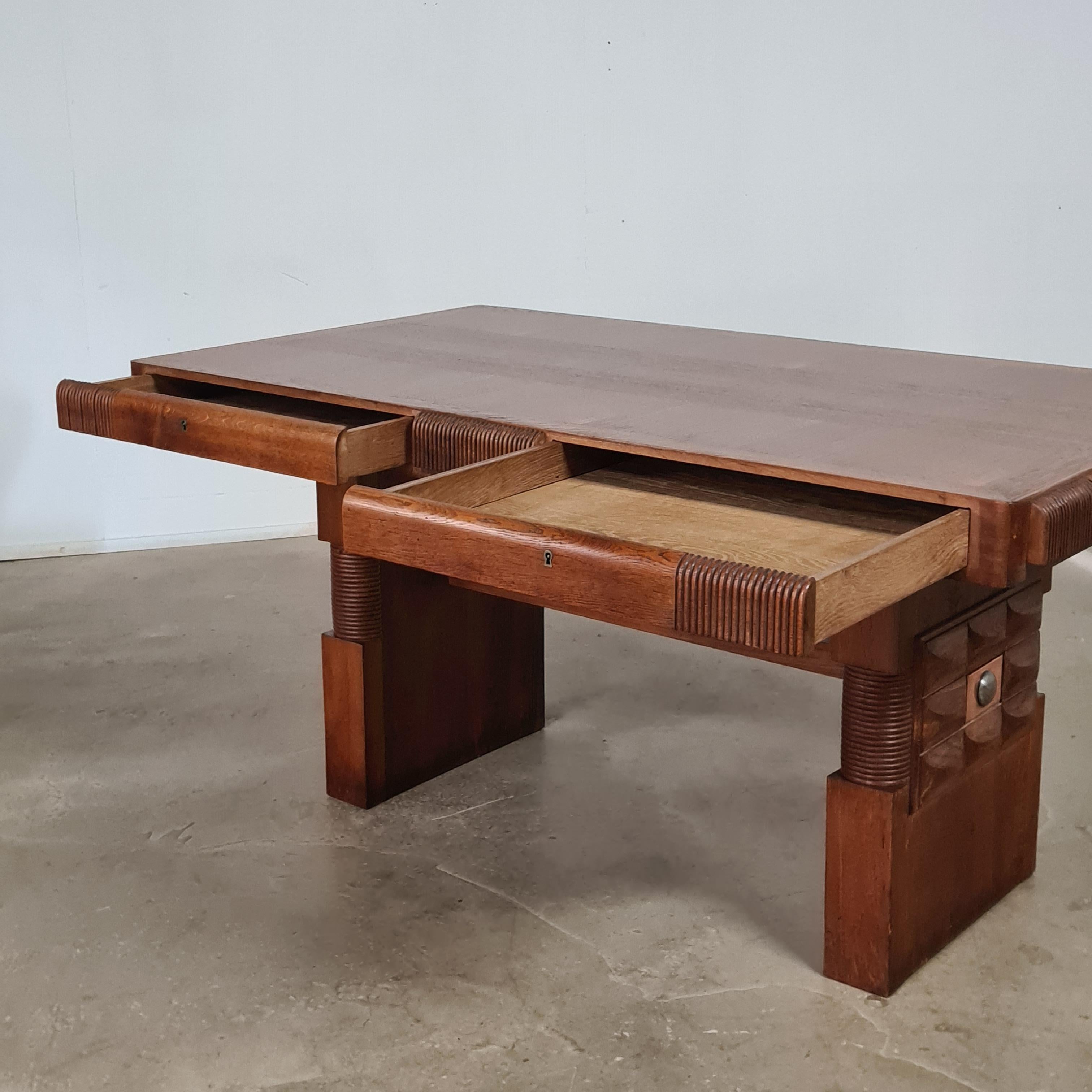 French Charles Dudouyt Oak Console Table/Desk, France, 1930s