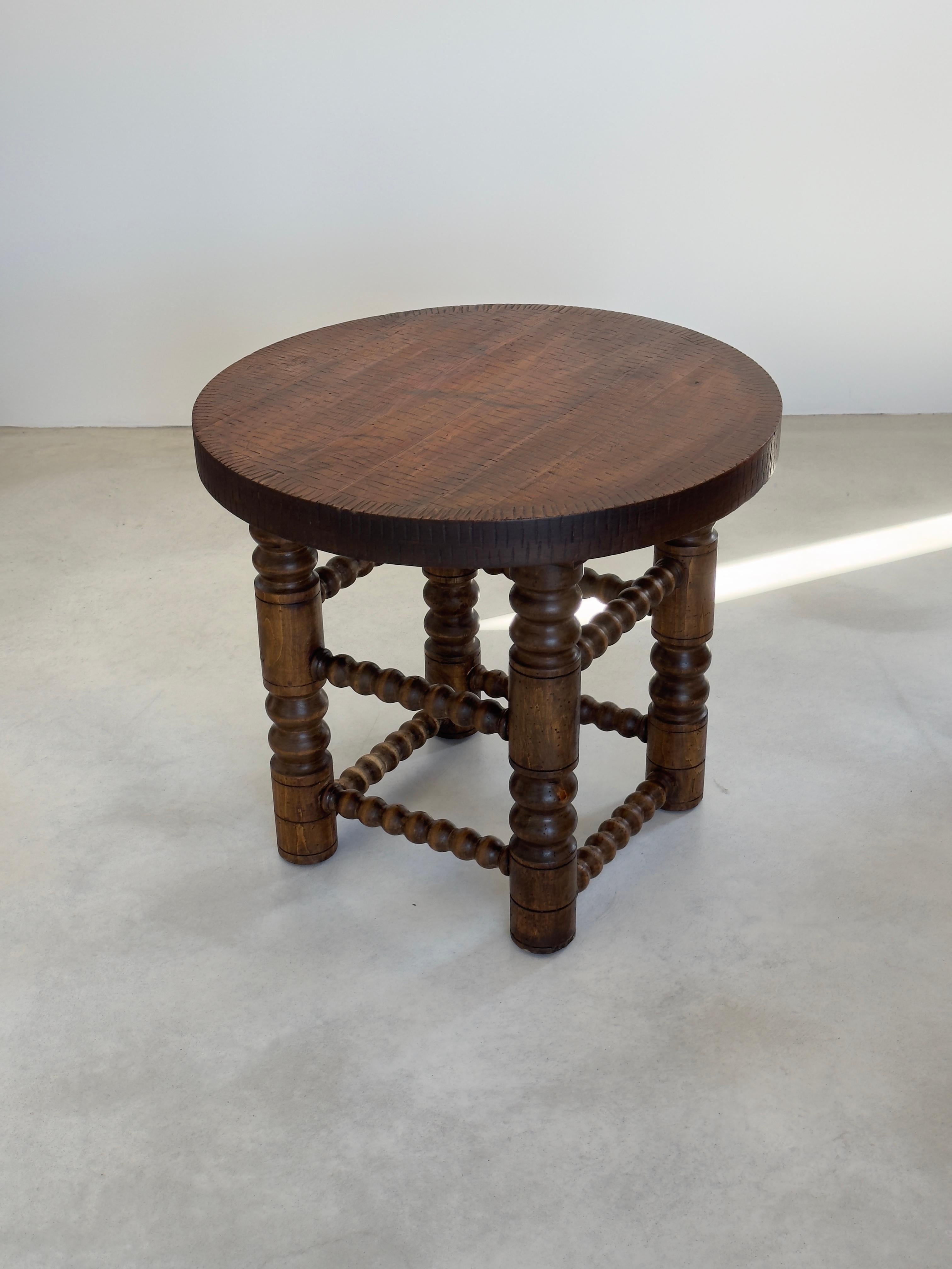 Charles Dudouyt, Oak end table, French rustic chic design, circa 1940s For Sale 6