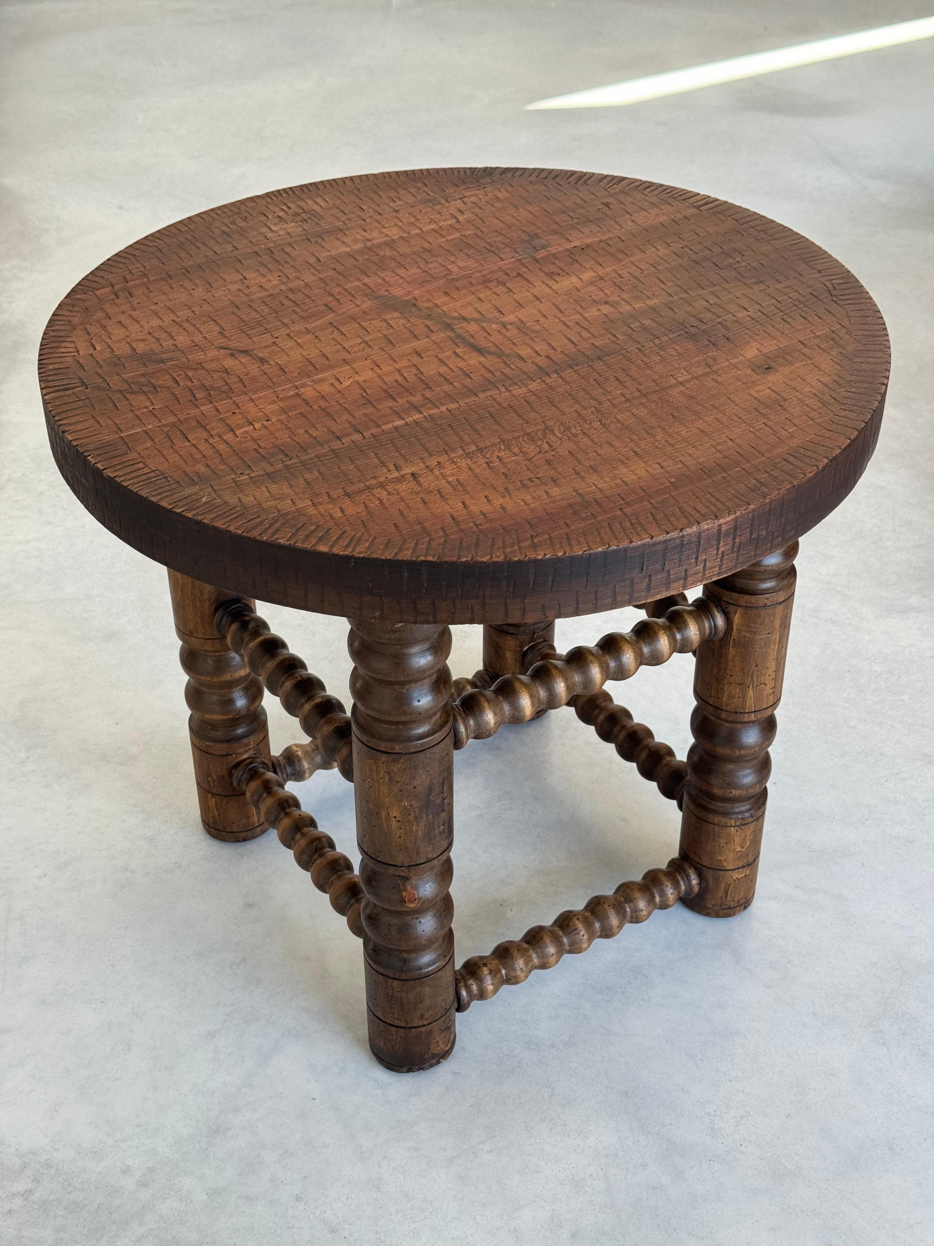 Charles Dudouyt, Oak end table, French rustic chic design, circa 1940s For Sale 9