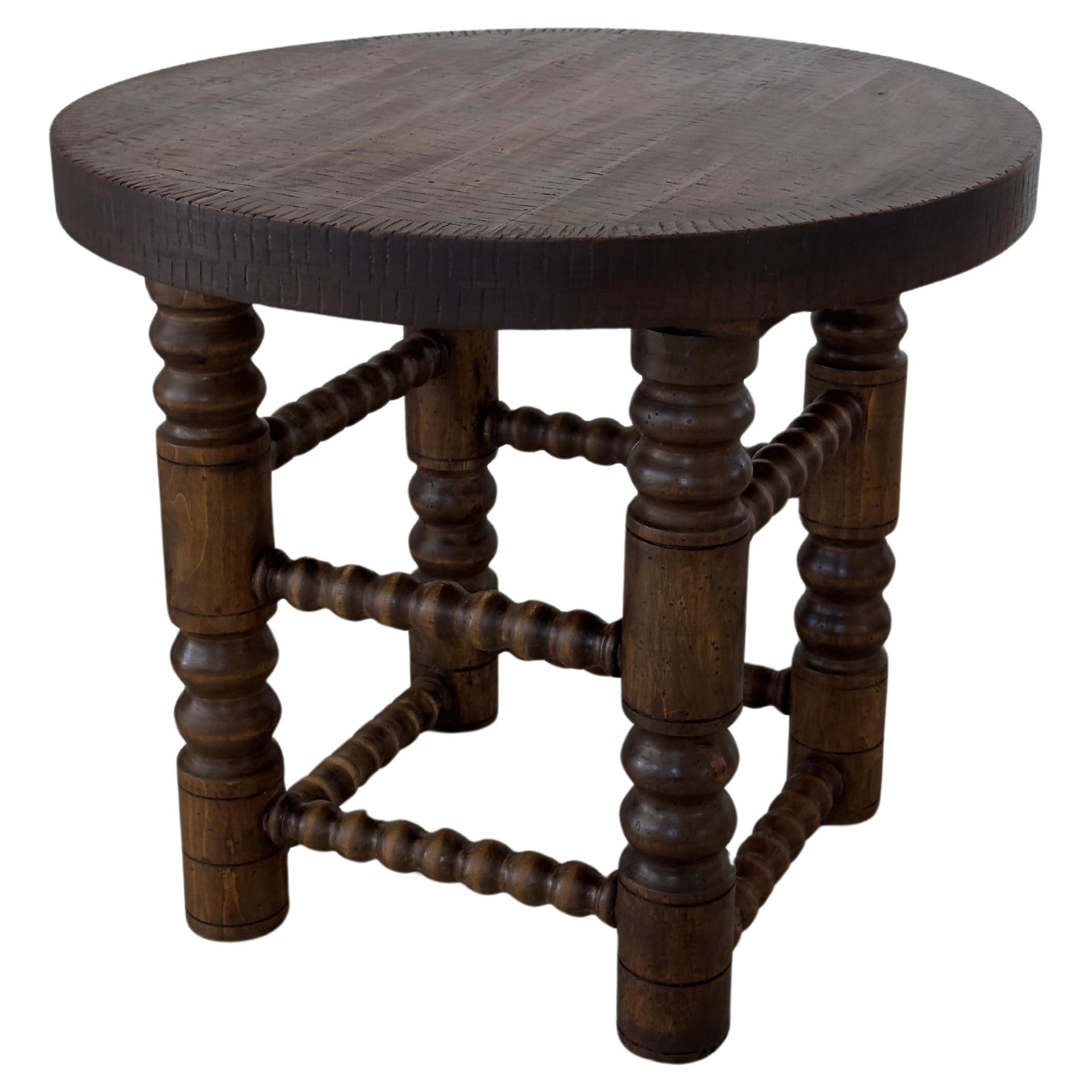 Charles Dudouyt, Oak end table, French rustic chic design, circa 1940s For Sale