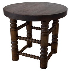 Vintage Charles Dudouyt, Oak end table, French rustic chic design, circa 1940s