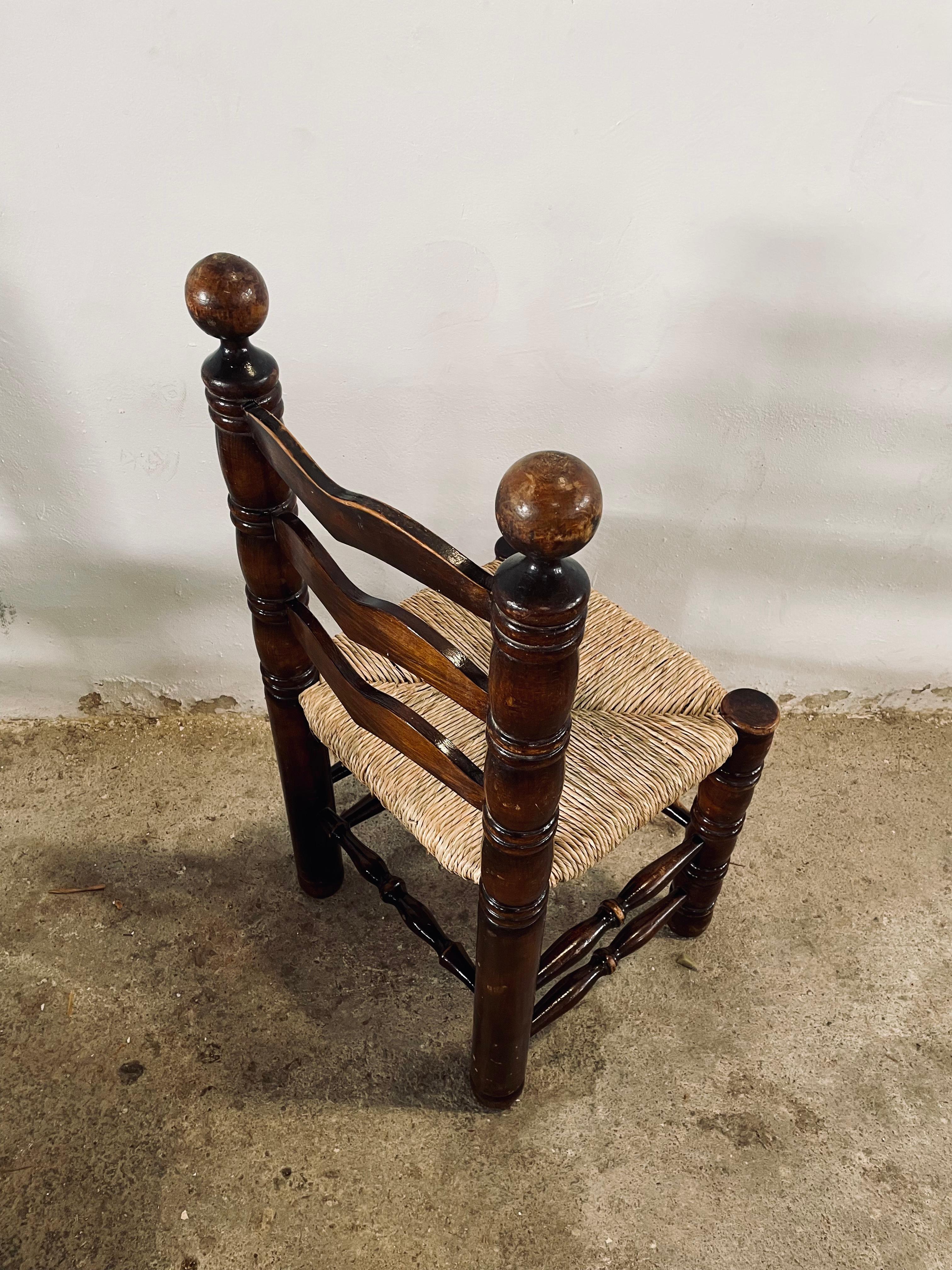Charles Dudouyt Oak Franes & Rush Seats Ladder-Back Chairs, France 1940s For Sale 5