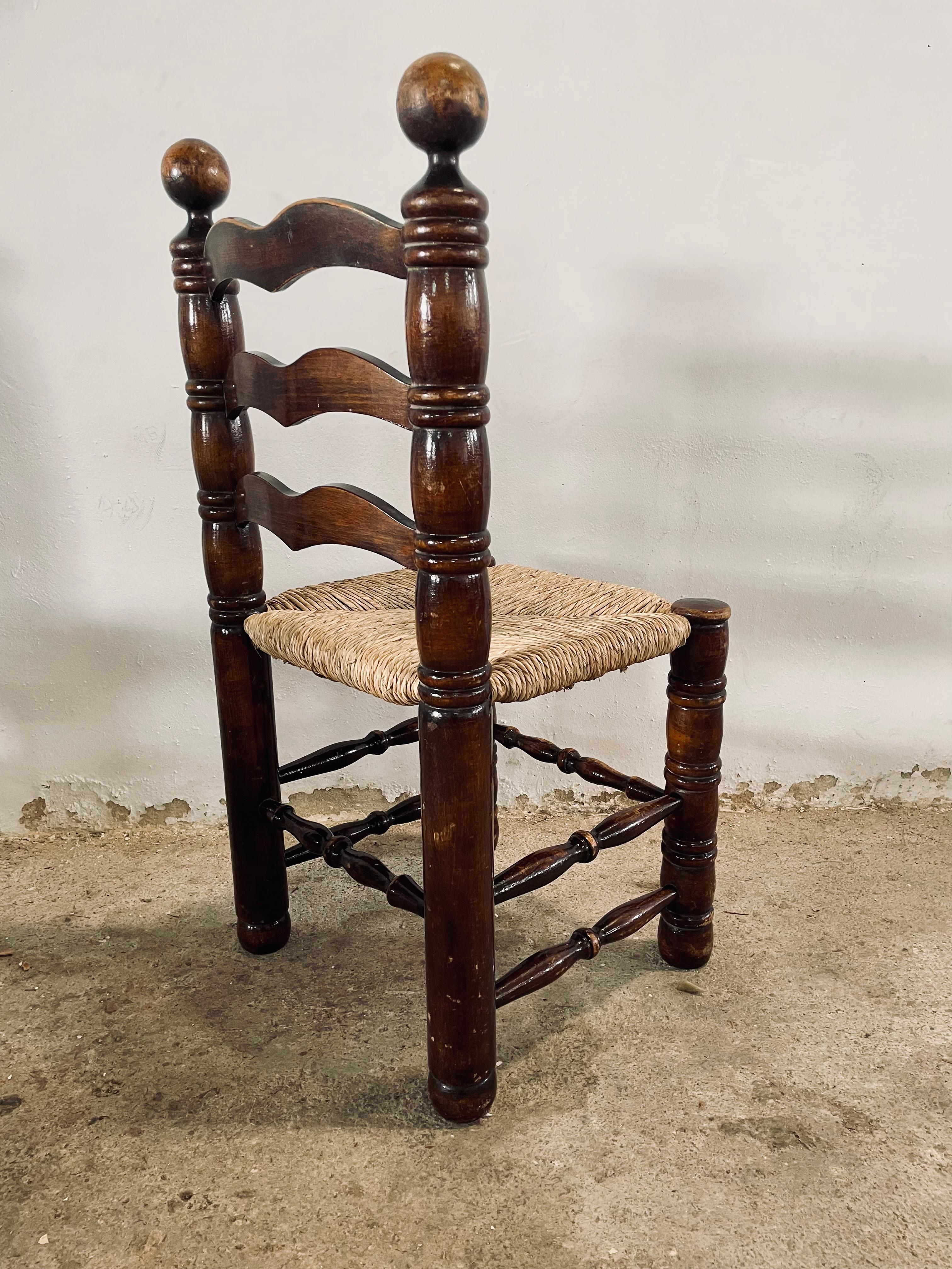 Charles Dudouyt Oak Franes & Rush Seats Ladder-Back Chairs, France 1940s For Sale 6