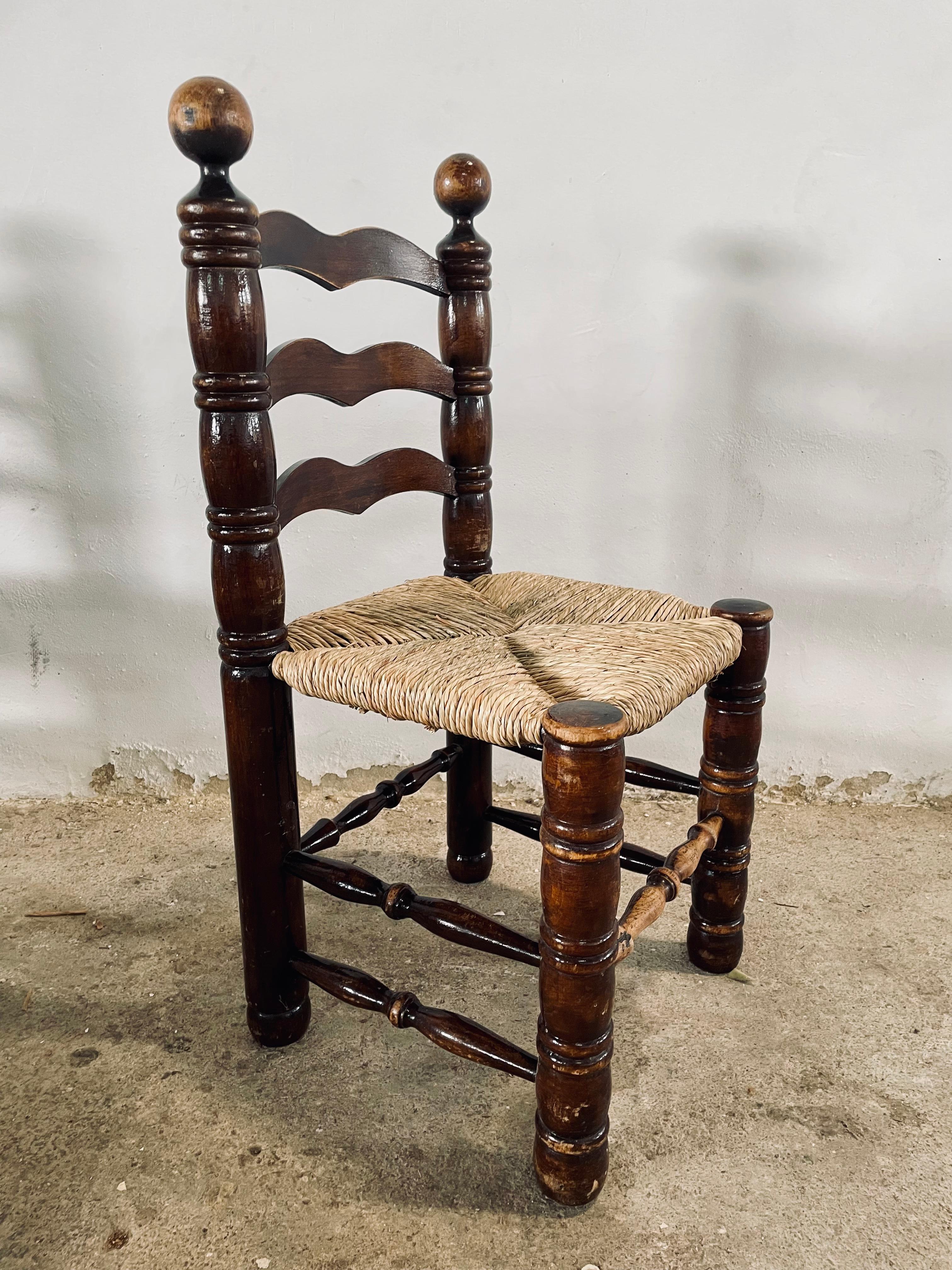 Charles Dudouyt Oak Franes & Rush Seats Ladder-Back Chairs, France 1940s For Sale 3