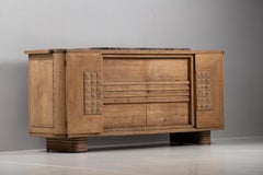Charles Dudouyt, Oak Sideboard -Marble Top- Diamond-Point Panels, France, 1940s
