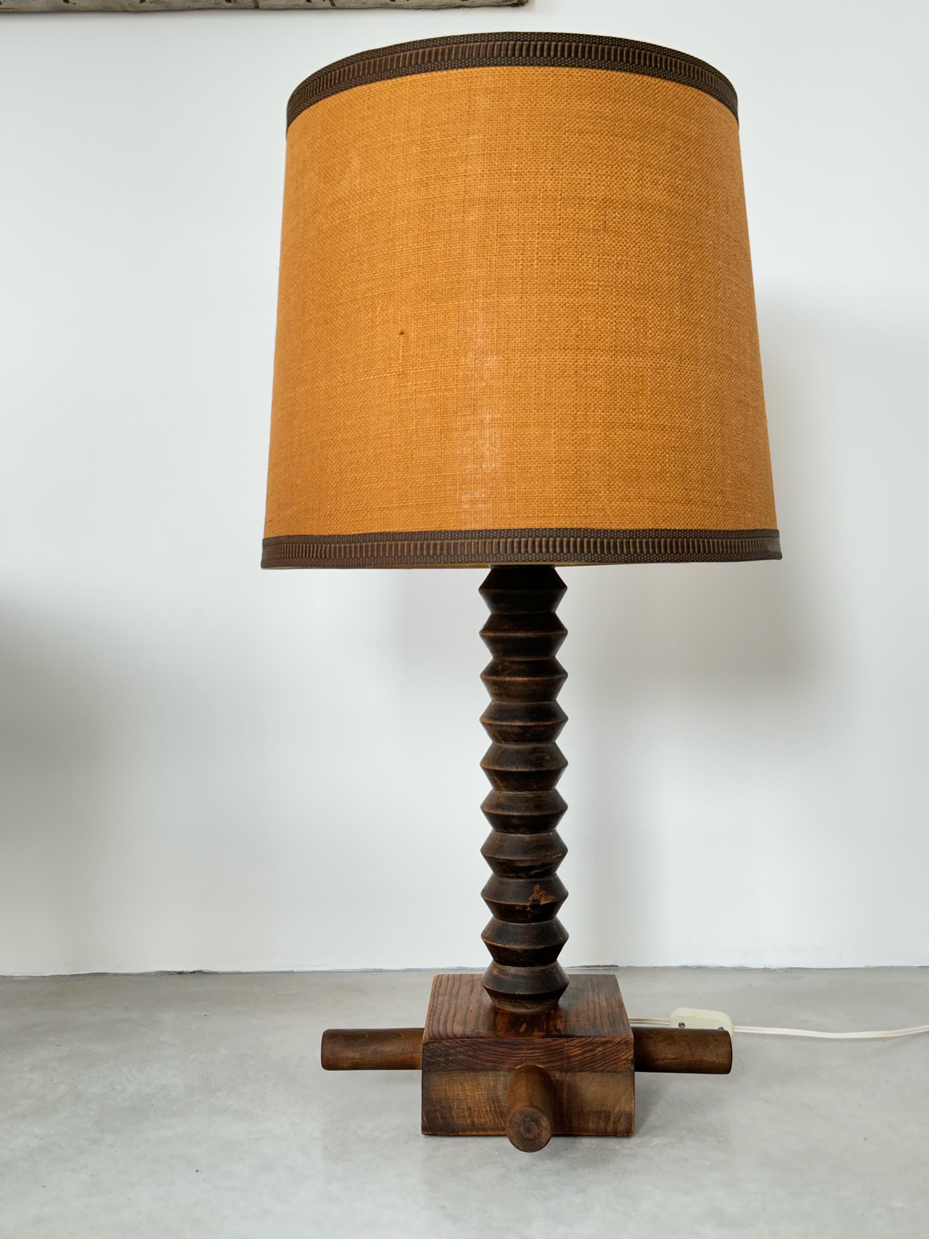 French Provincial Charles Dudouyt design Oak Table Lamp circa 1940