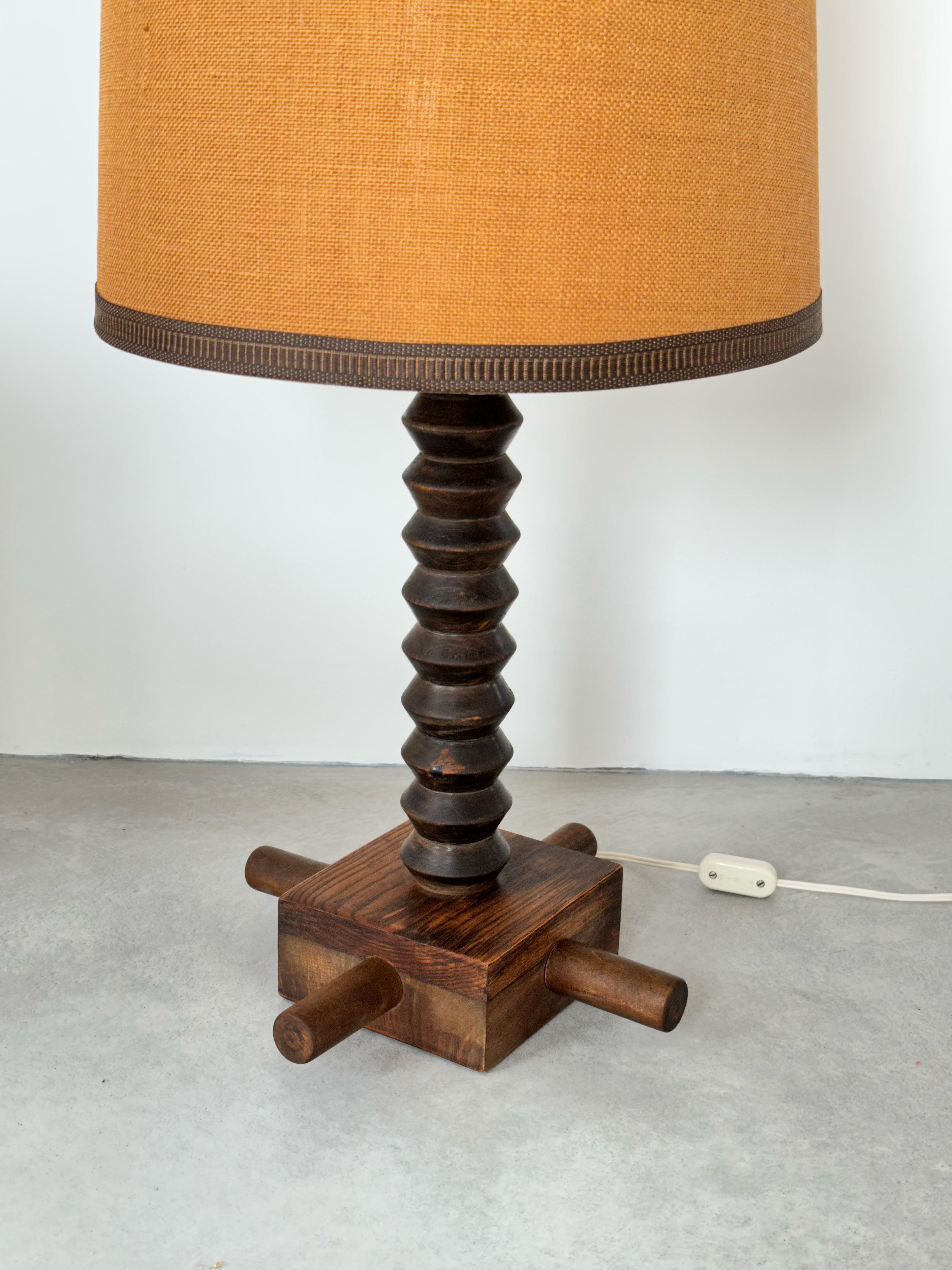 French Charles Dudouyt design Oak Table Lamp circa 1940