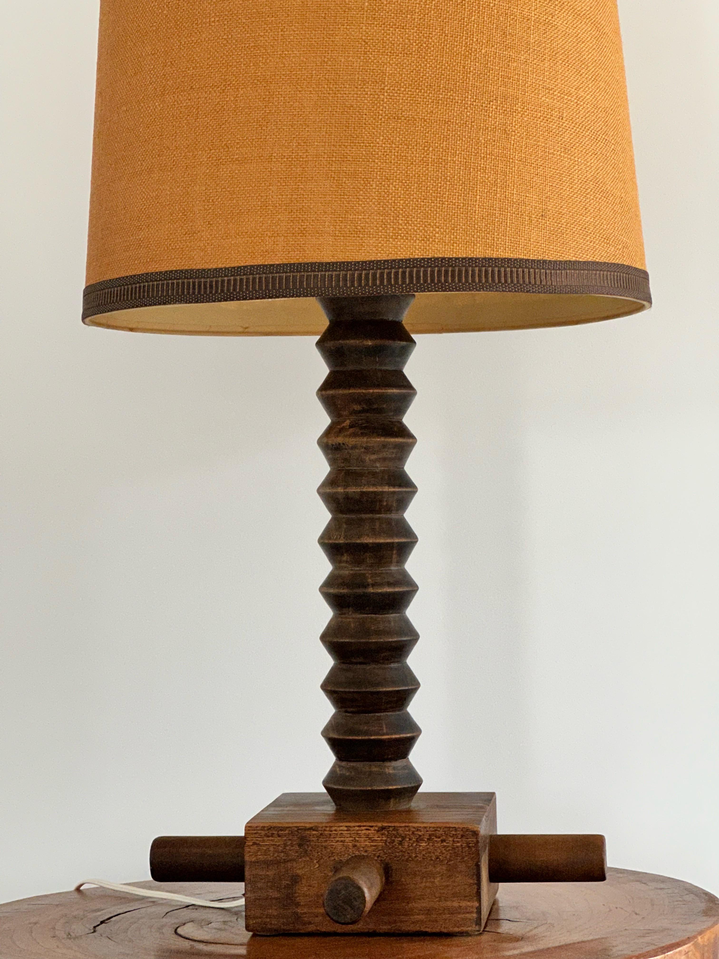 Charles Dudouyt design Oak Table Lamp circa 1940 1