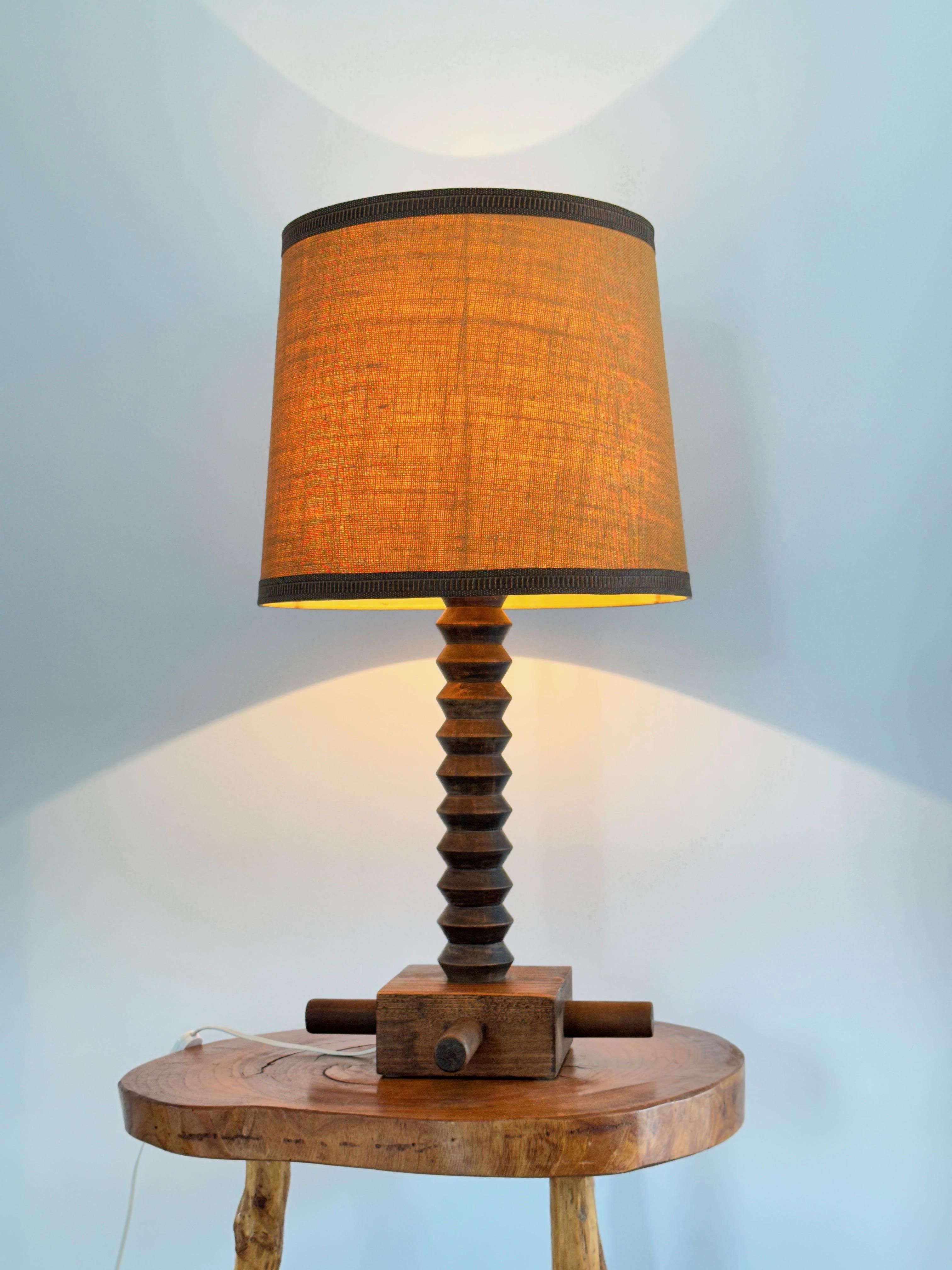 Charles Dudouyt design Oak Table Lamp circa 1940 3