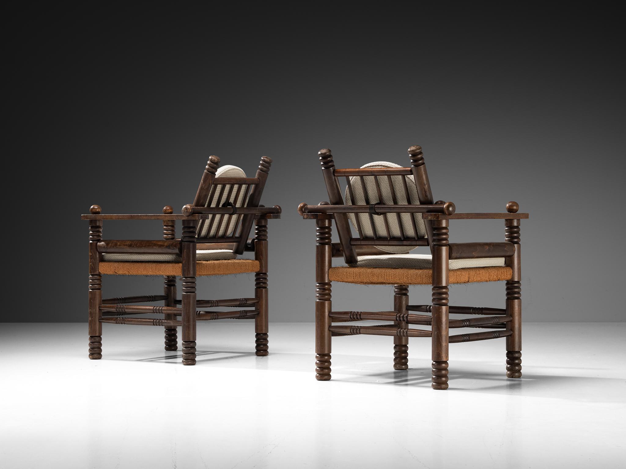 Charles Dudouyt Pareja de sillones Art Déco con asiento de junco en Bueno estado para la venta en Waalwijk, NL