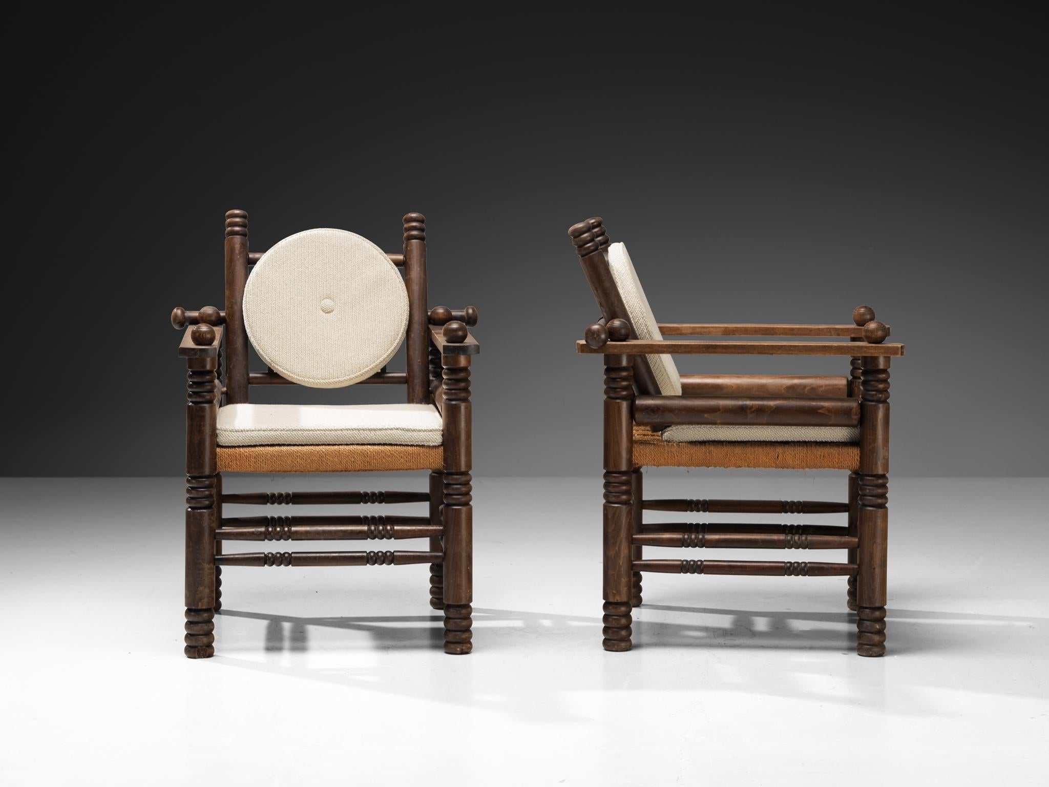 Charles Dudouyt Pareja de sillones Art Déco con asiento de junco mediados del siglo XX en venta