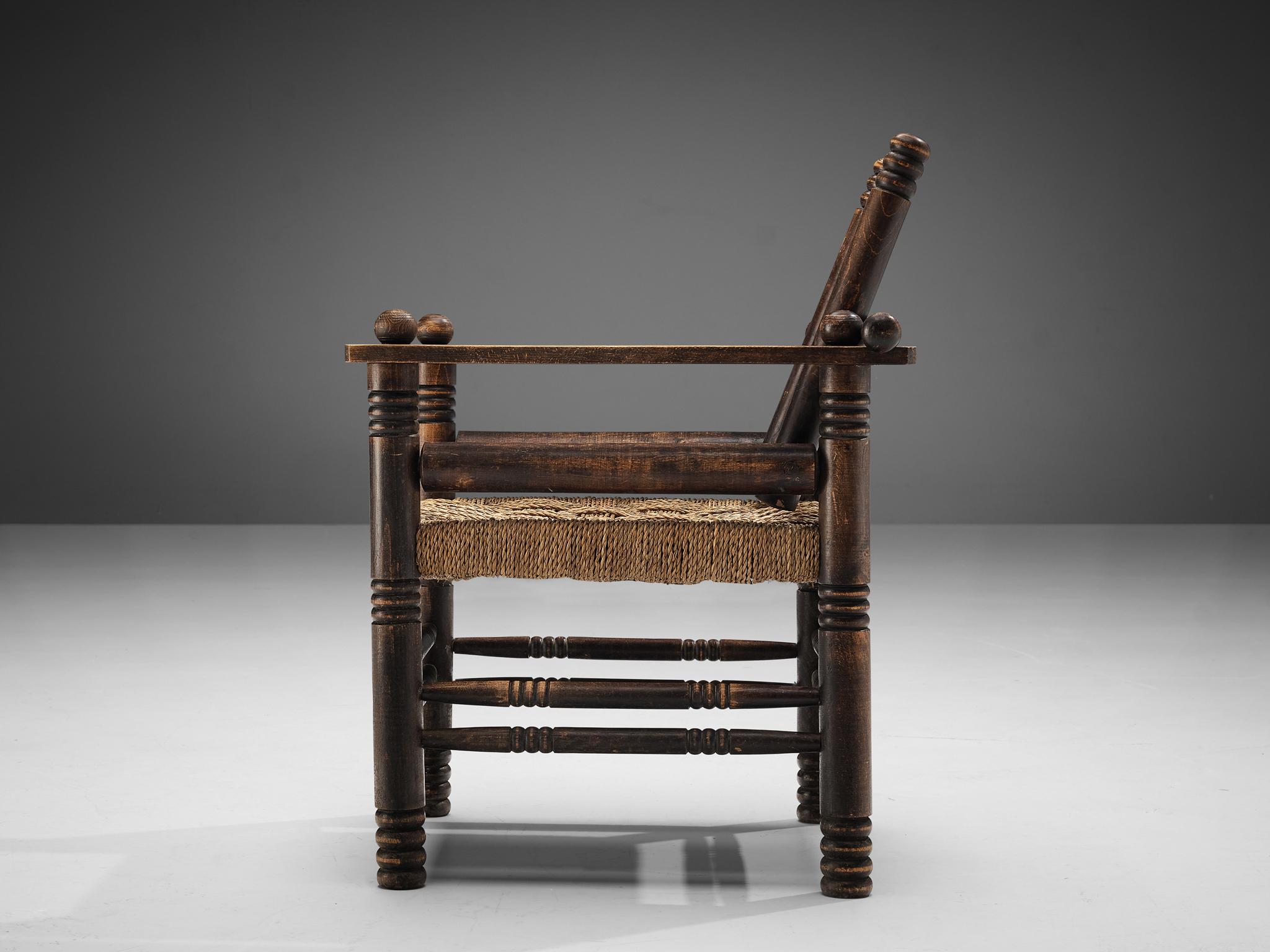 Français Paire de chaises longues Art Déco Charles Dudouyt avec assise en jonc en vente