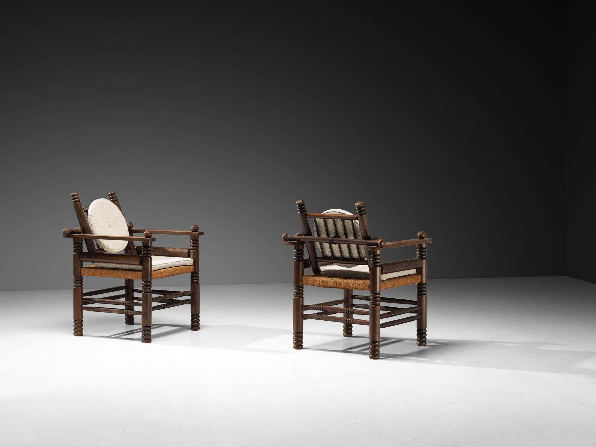 Charles Dudouyt Pareja de sillones Art Déco con asiento de junco en venta 1