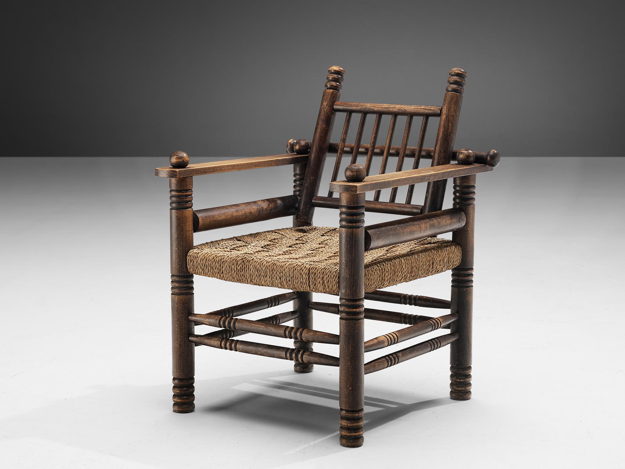 Milieu du XXe siècle Paire de chaises longues Art Déco Charles Dudouyt avec assise en jonc en vente
