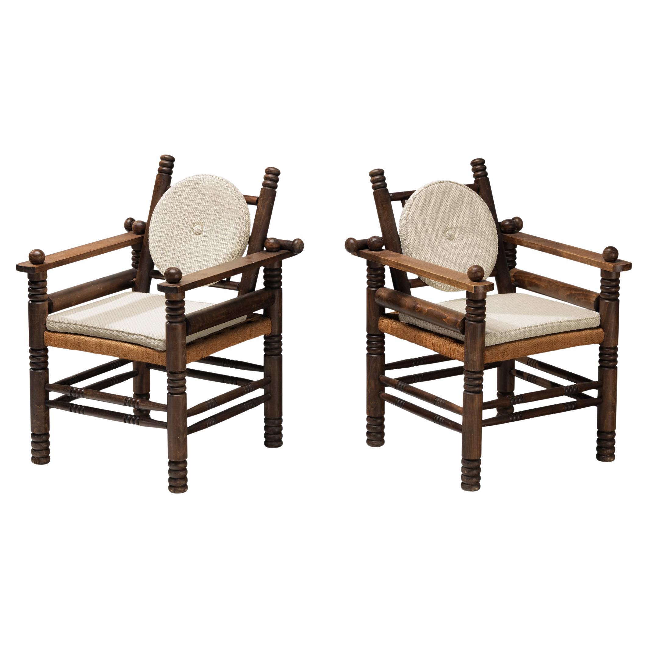 Charles Dudouyt Pareja de sillones Art Déco con asiento de junco en venta