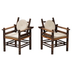Charles Dudouyt Pair of Art Deco Lounge Chairs with Rush Seat