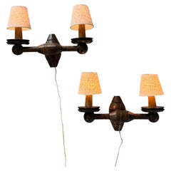 Charles Dudouyt Pair of Chic Rustic Wall Sconces France circa 1940's