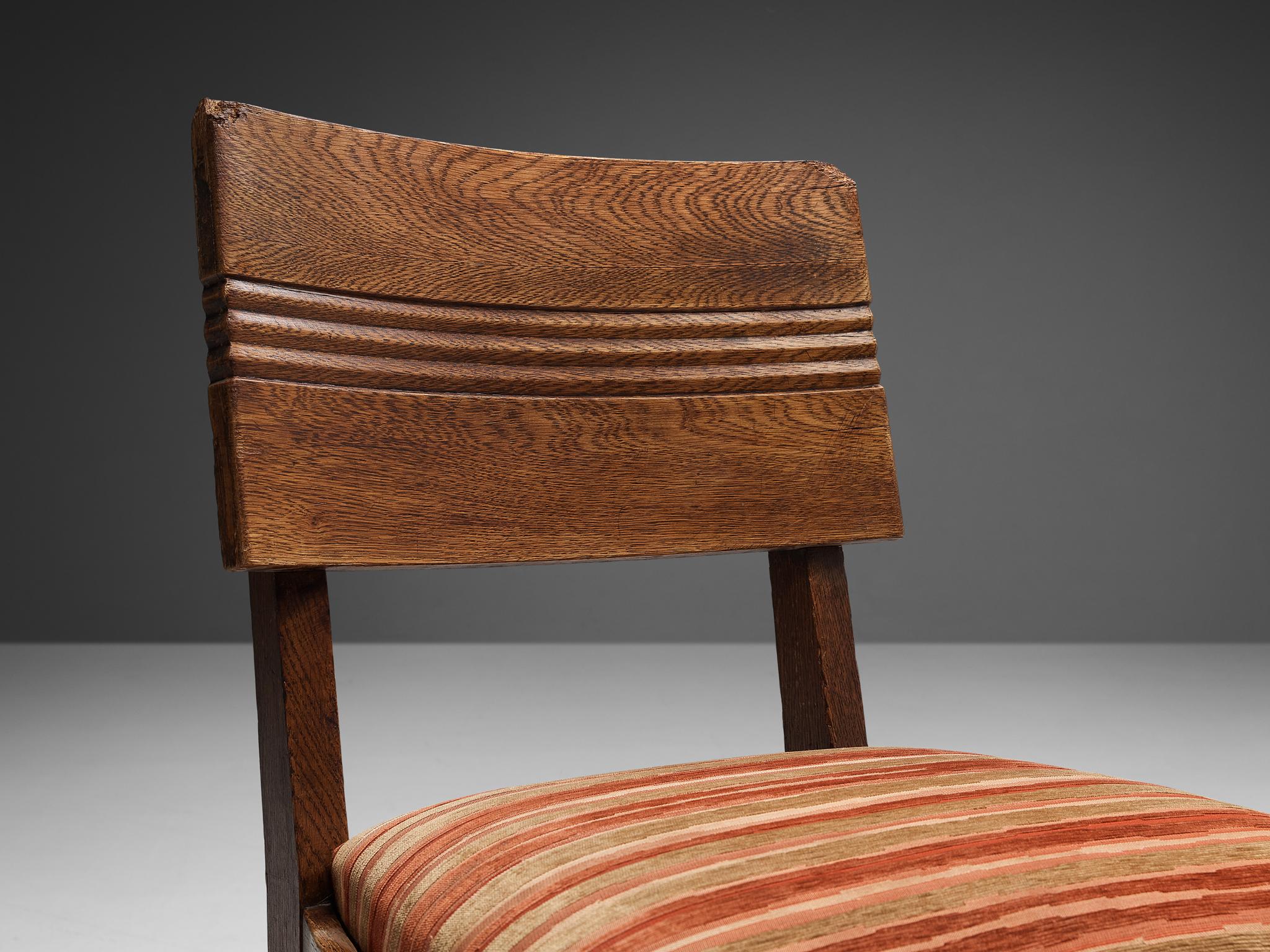Fabric Charles Dudouyt Pair of Dining Chairs in Oak