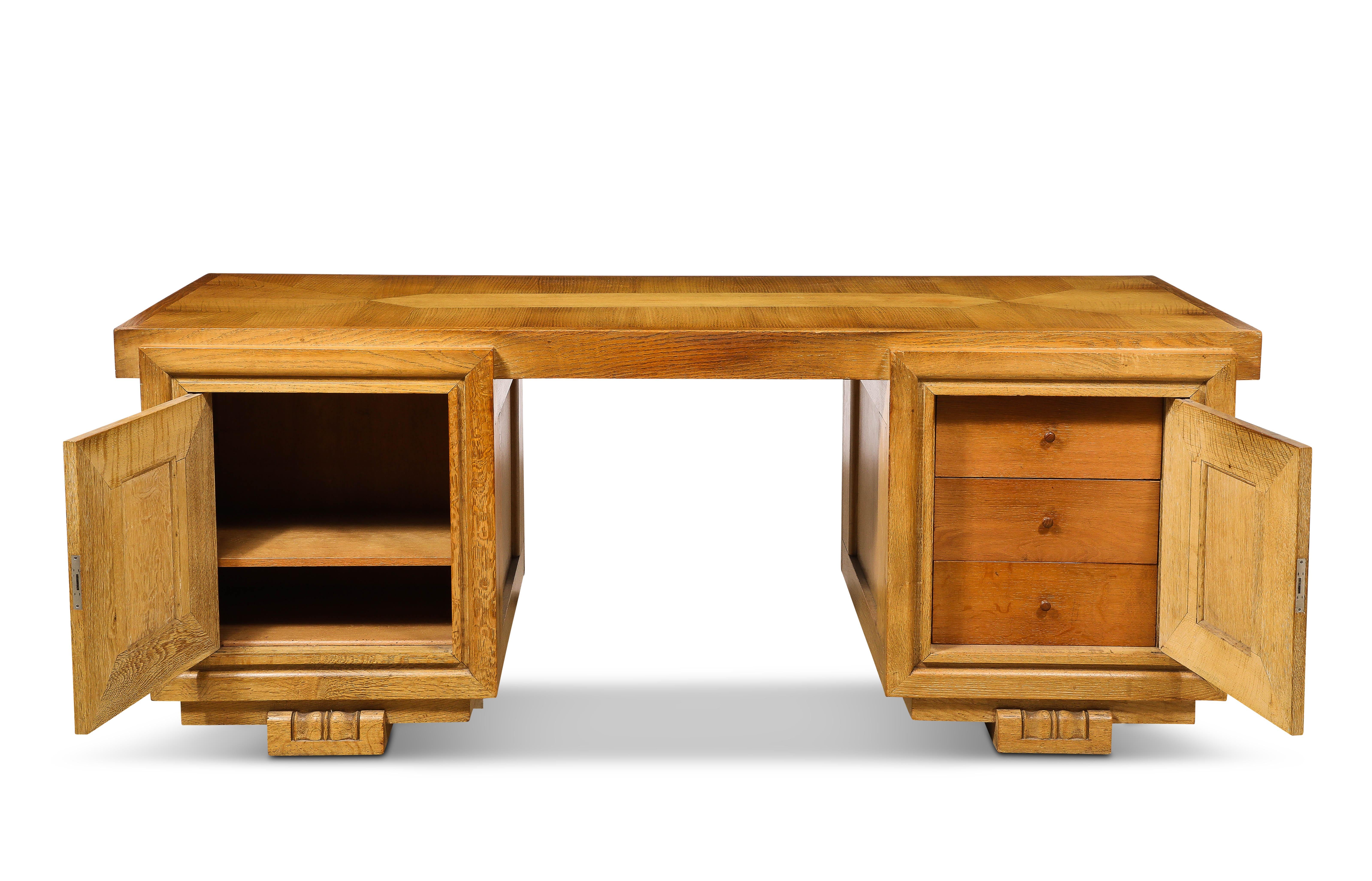 Leather Charles Dudouyt Presidential Desk, France 1950's For Sale