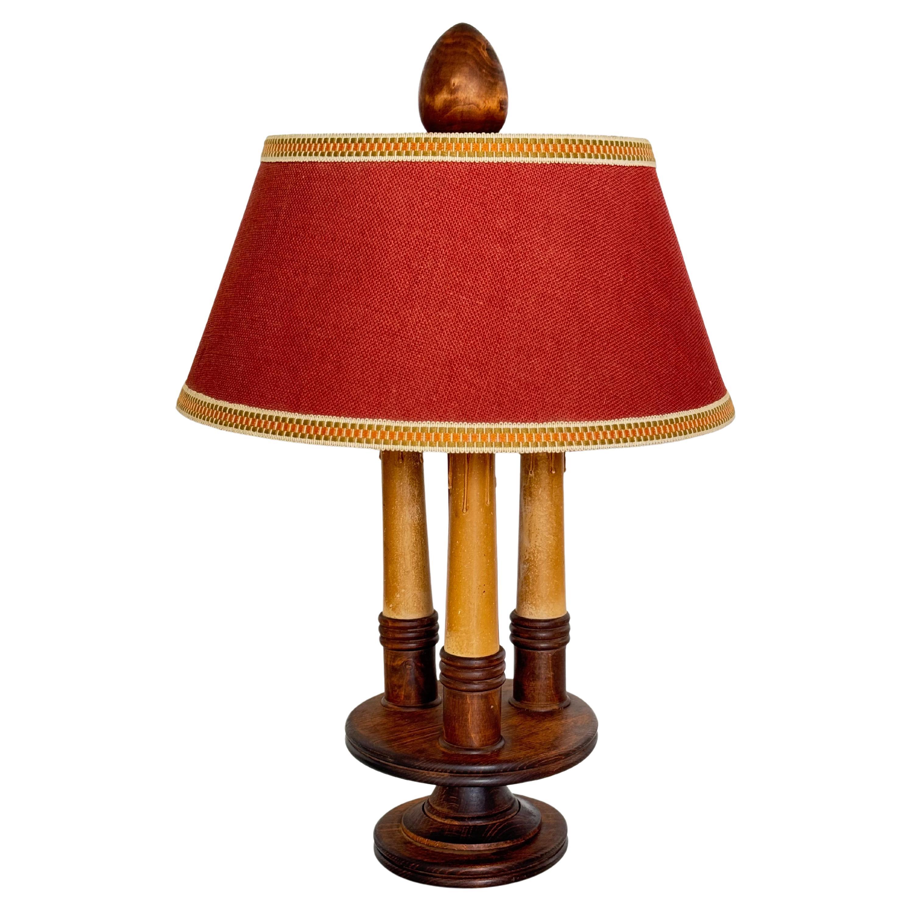 Charles Dudouyt, rare " Bouillotte " wood lamp, rustic design, France circa 1930