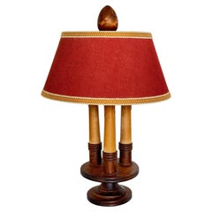 Charles Dudouyt, rara lampada in legno "Bouillotte", design rustico, Francia circa 1930