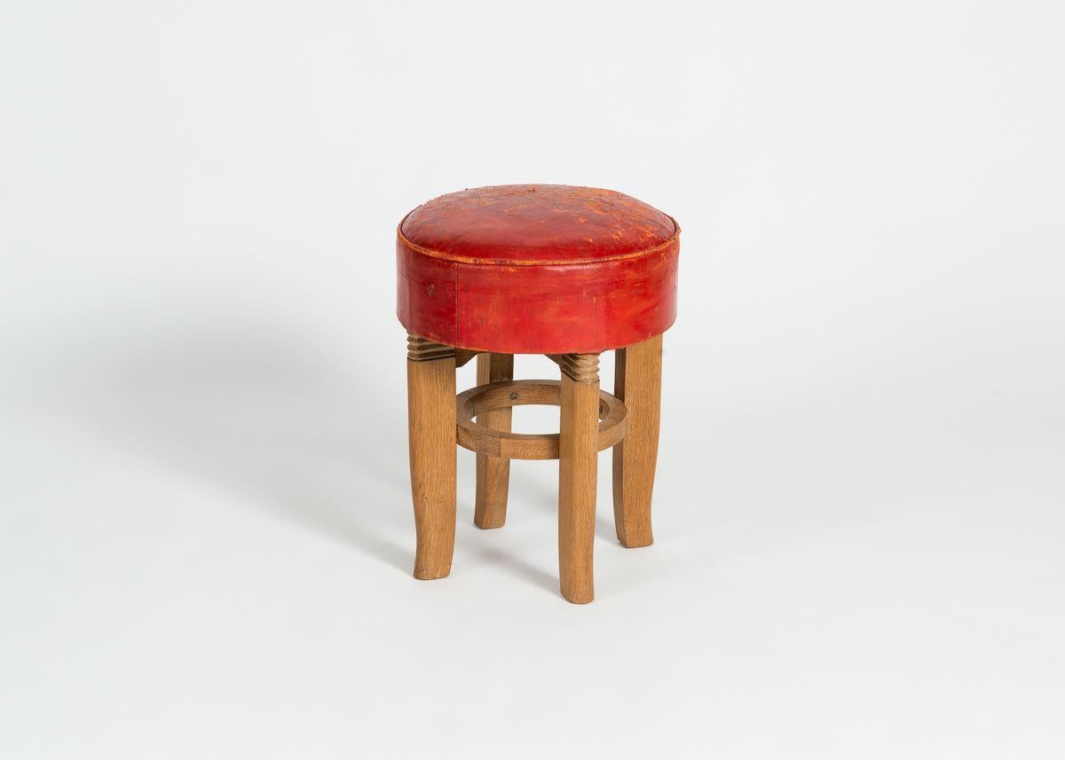 French Charles Dudouyt, Round Midcentury Stool, France, circa 1950