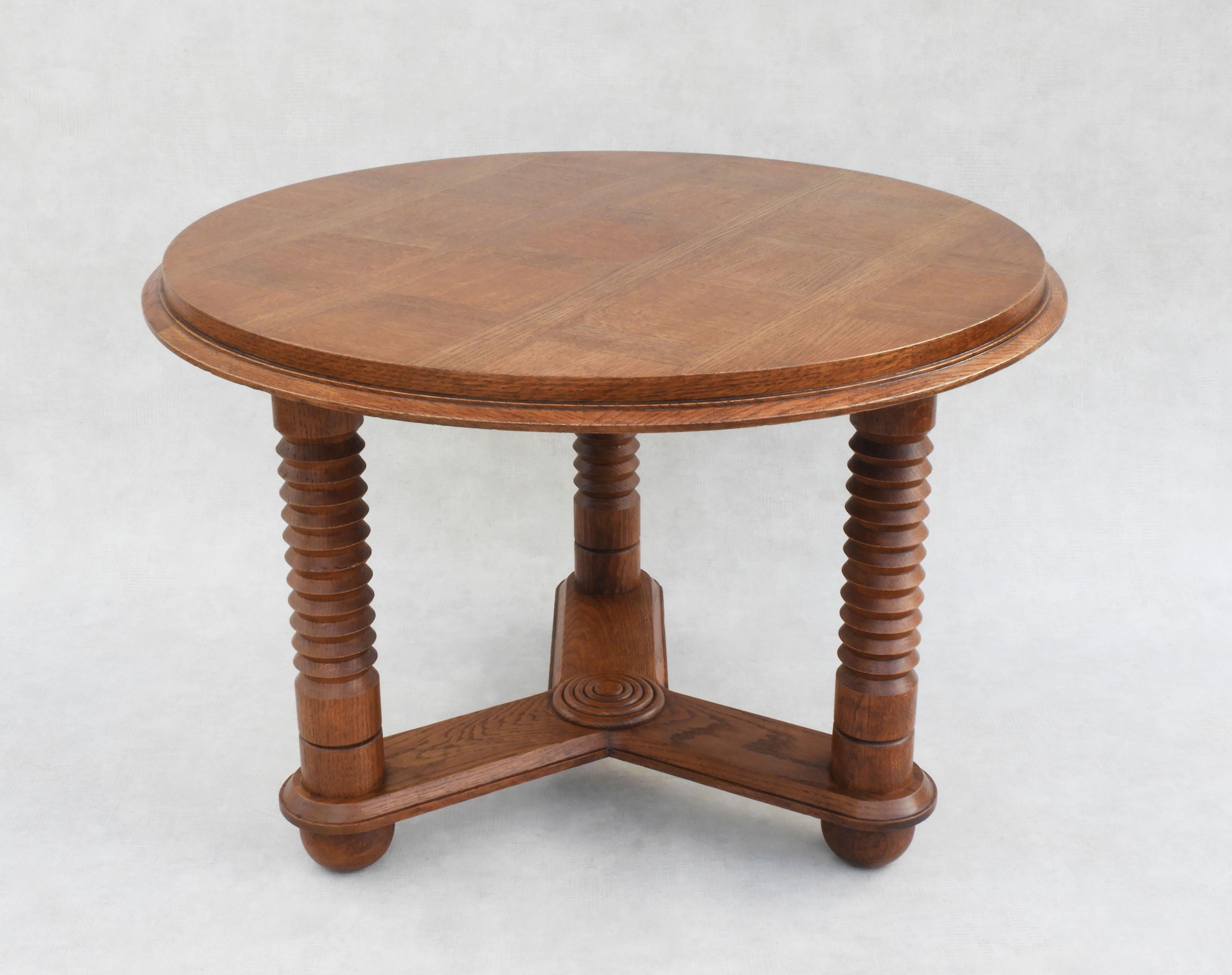 Machine Age Charles Dudouyt Round Oak Coffee Table