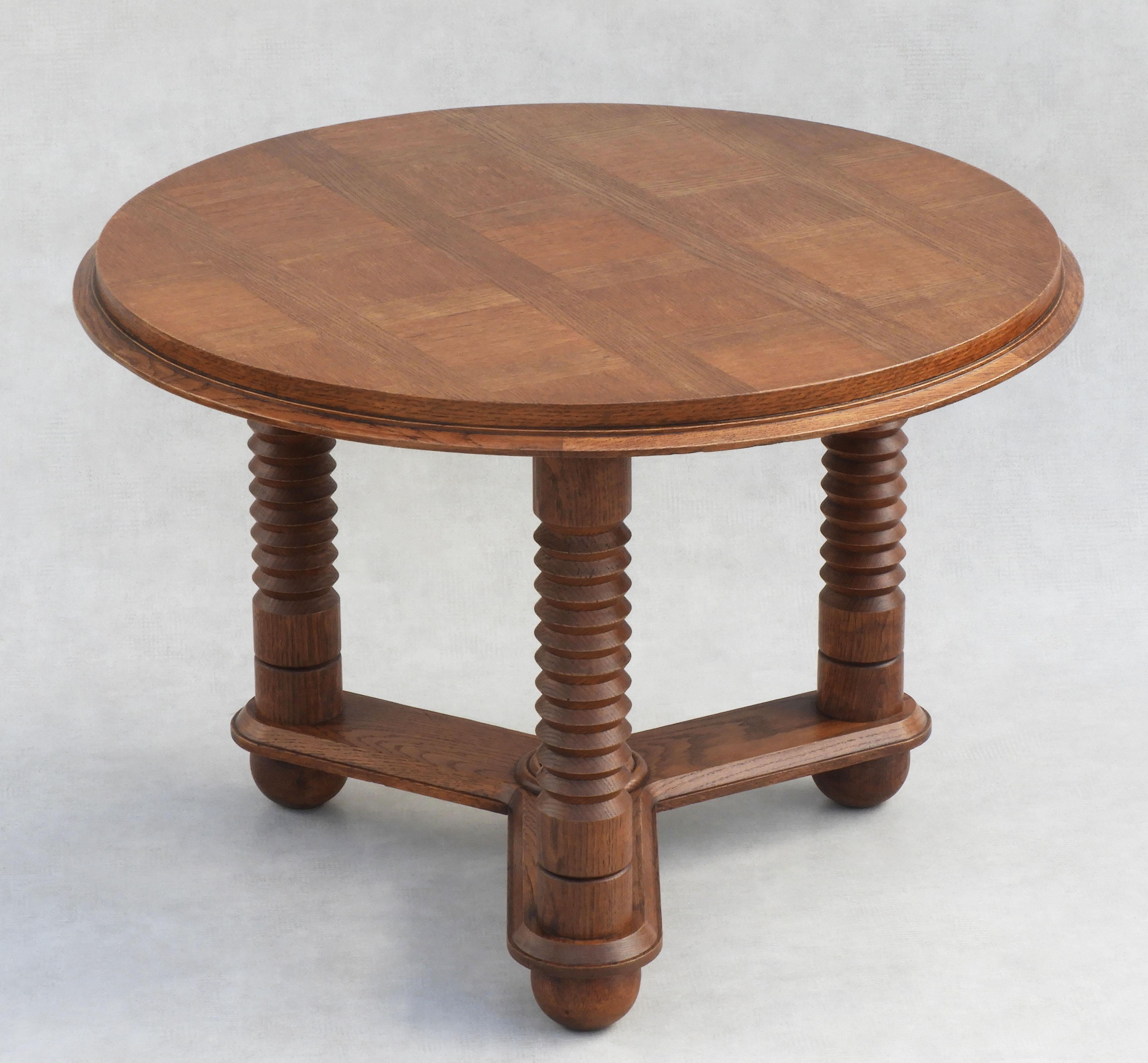 French Charles Dudouyt Round Oak Coffee Table
