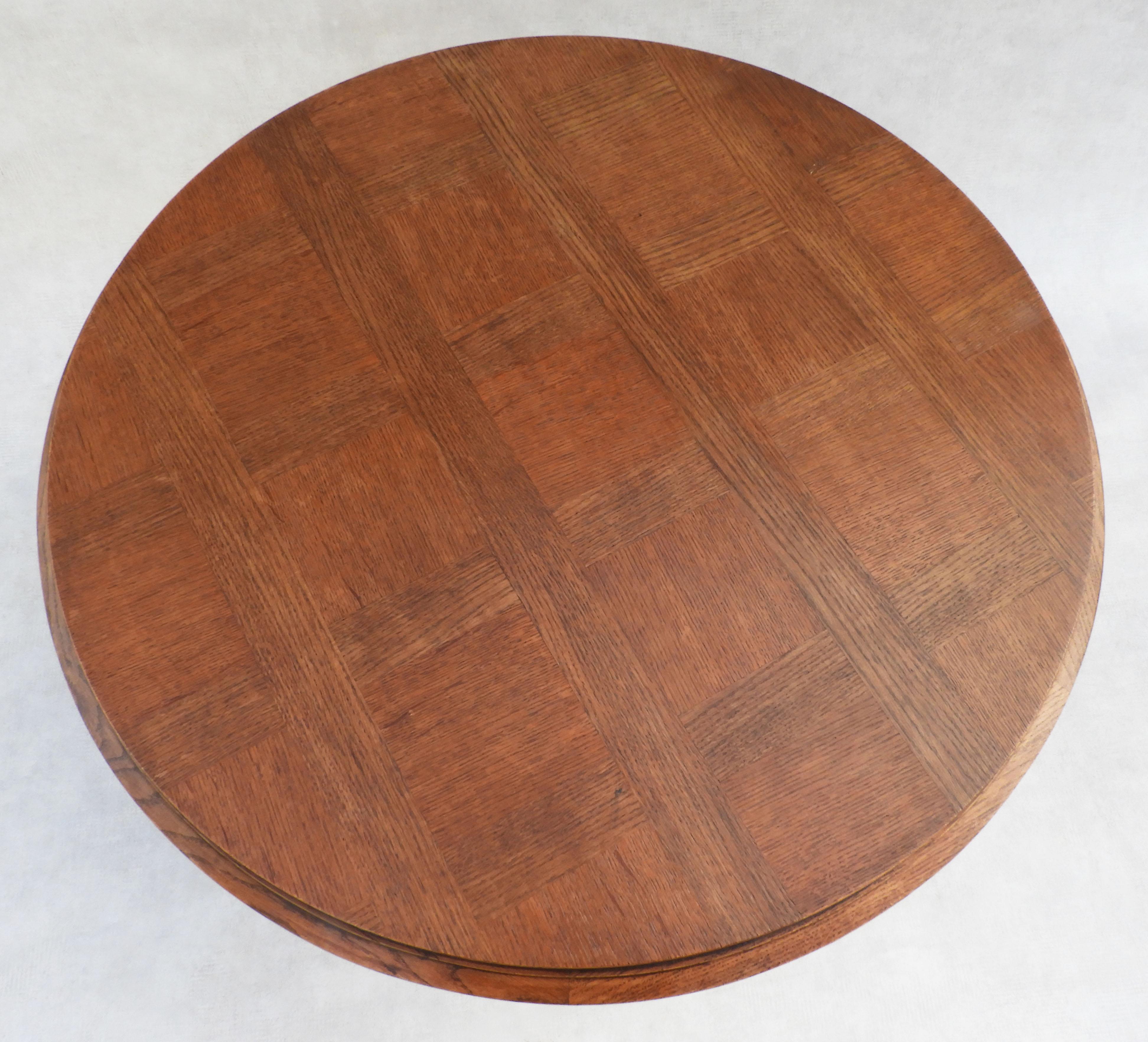 Turned Charles Dudouyt Round Oak Coffee Table