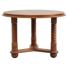 Vintage Charles Dudouyt Round Oak Coffee Table