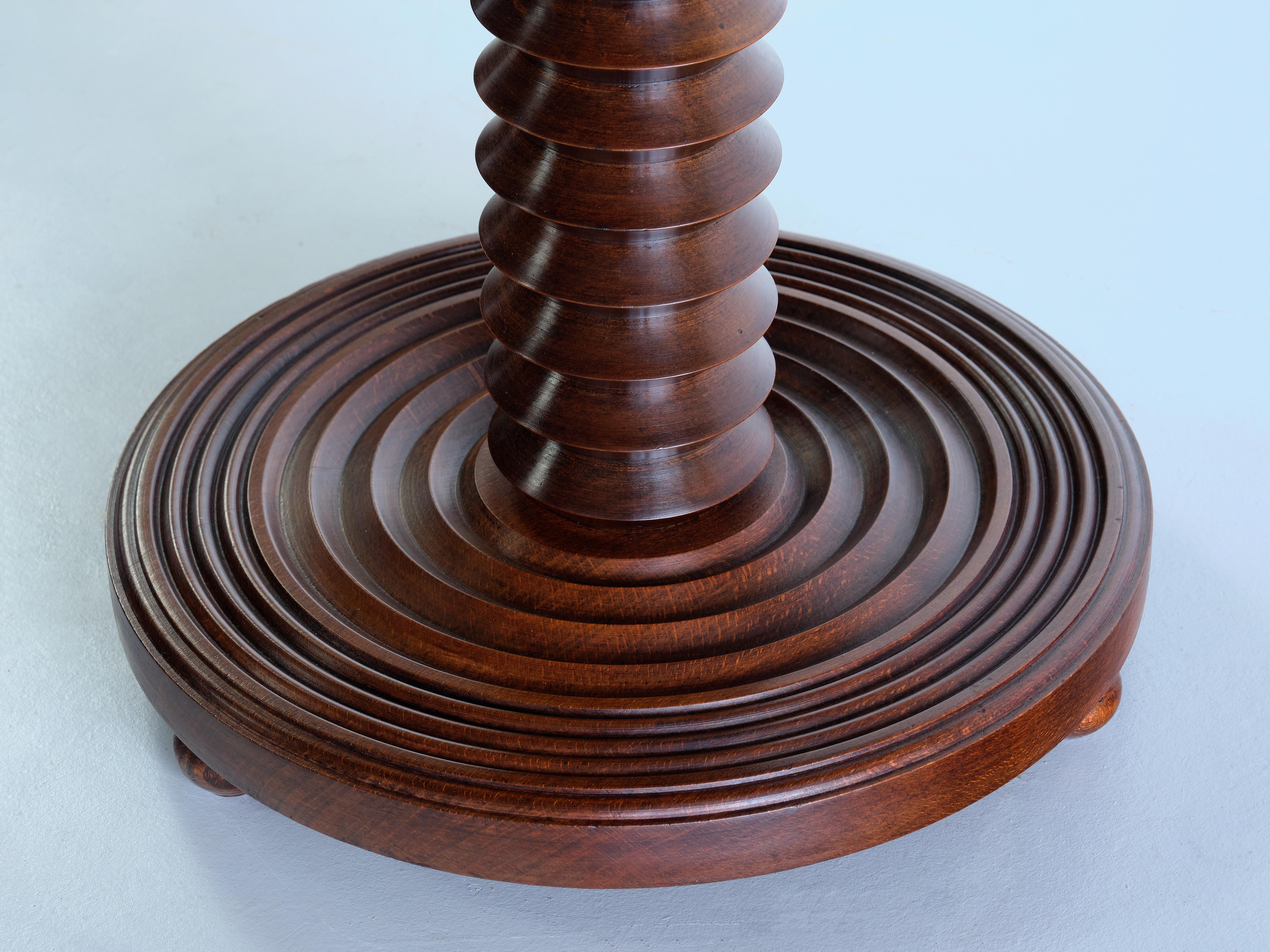 Charles Dudouyt Round Side Table in Oak Wood, France, Late 1940s 4