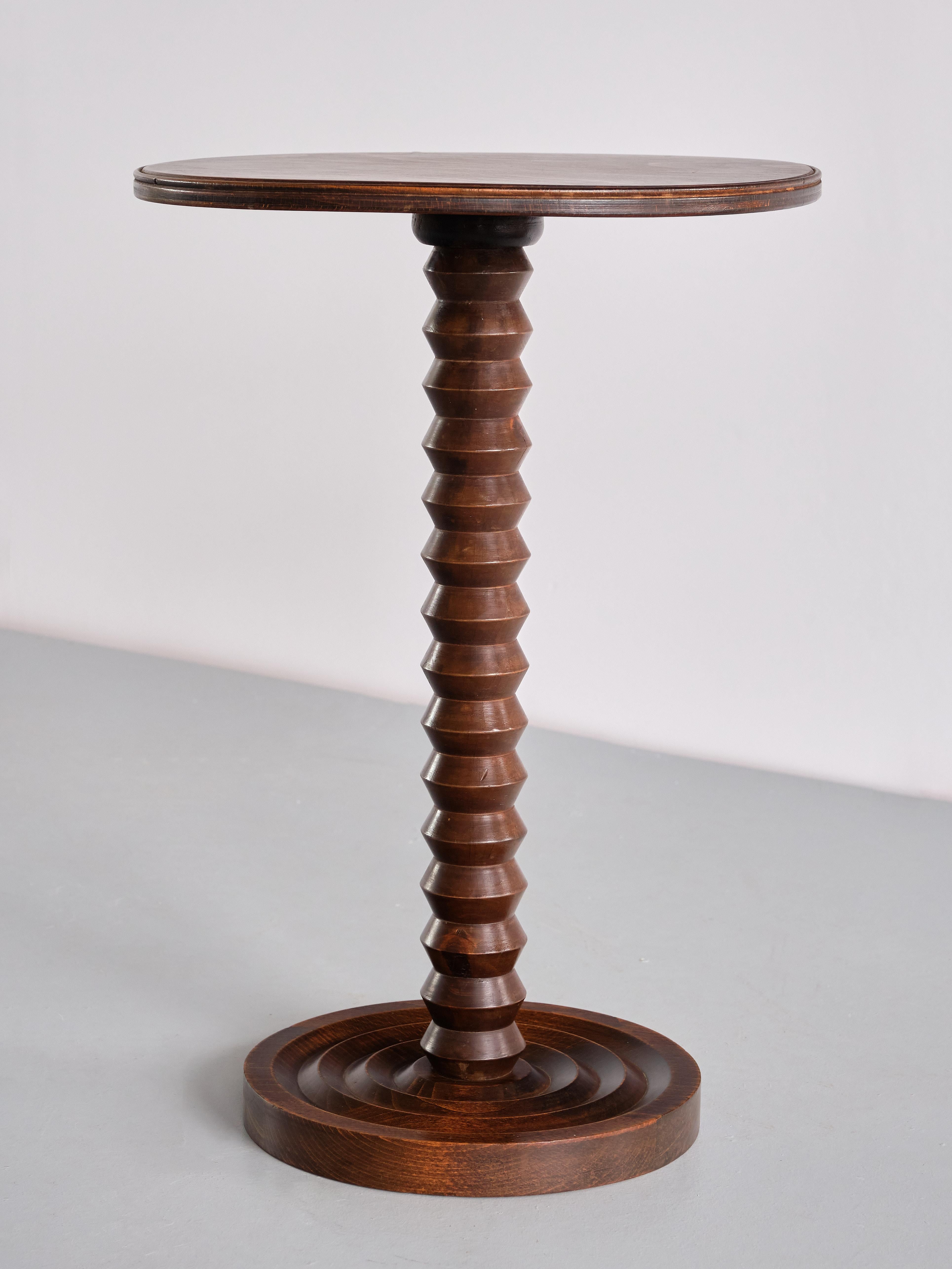 Charles Dudouyt Round Side Table in Oak Wood, France, Late 1940s 4