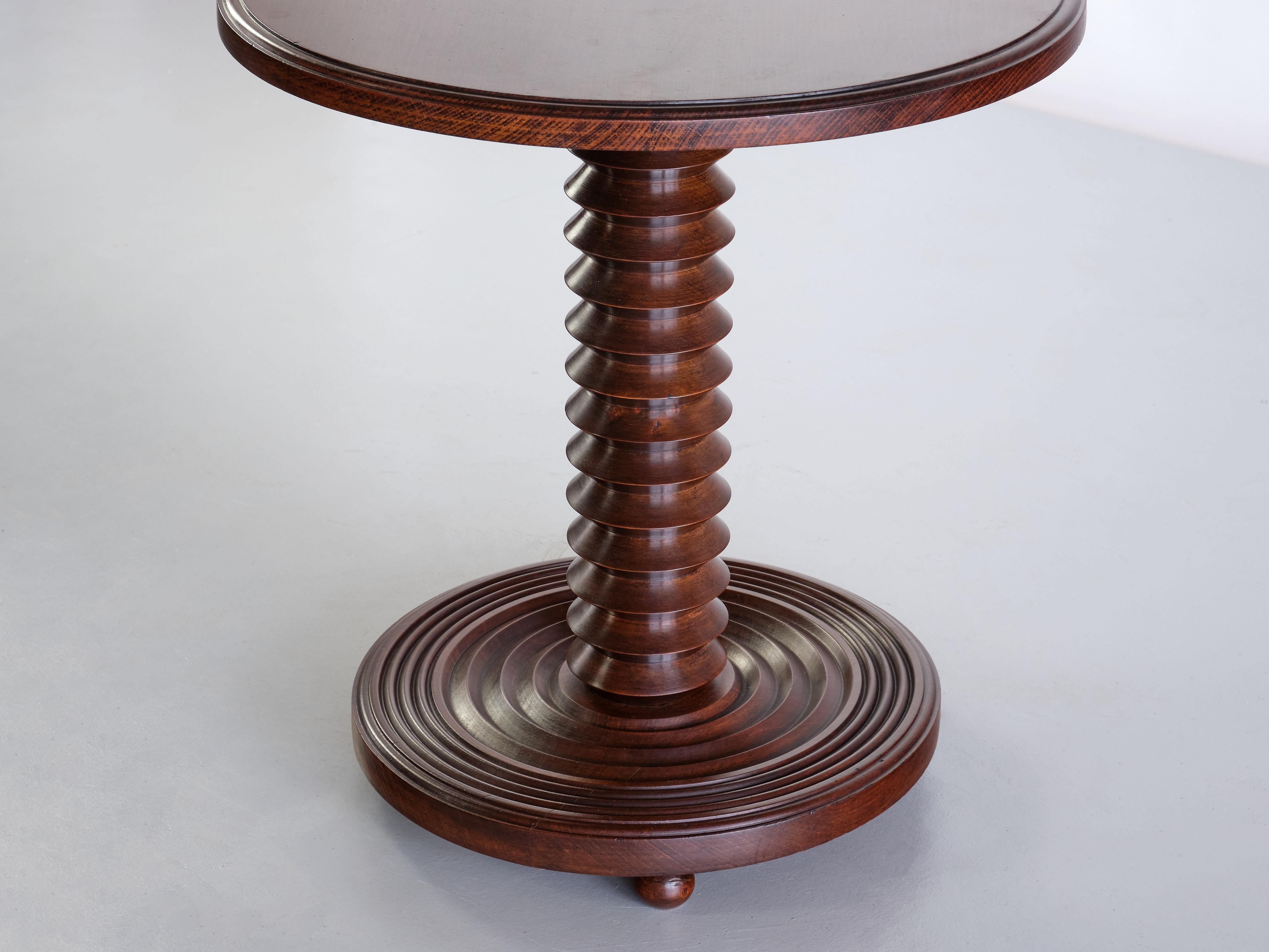 Charles Dudouyt Round Side Table in Oak Wood, France, Late 1940s 5