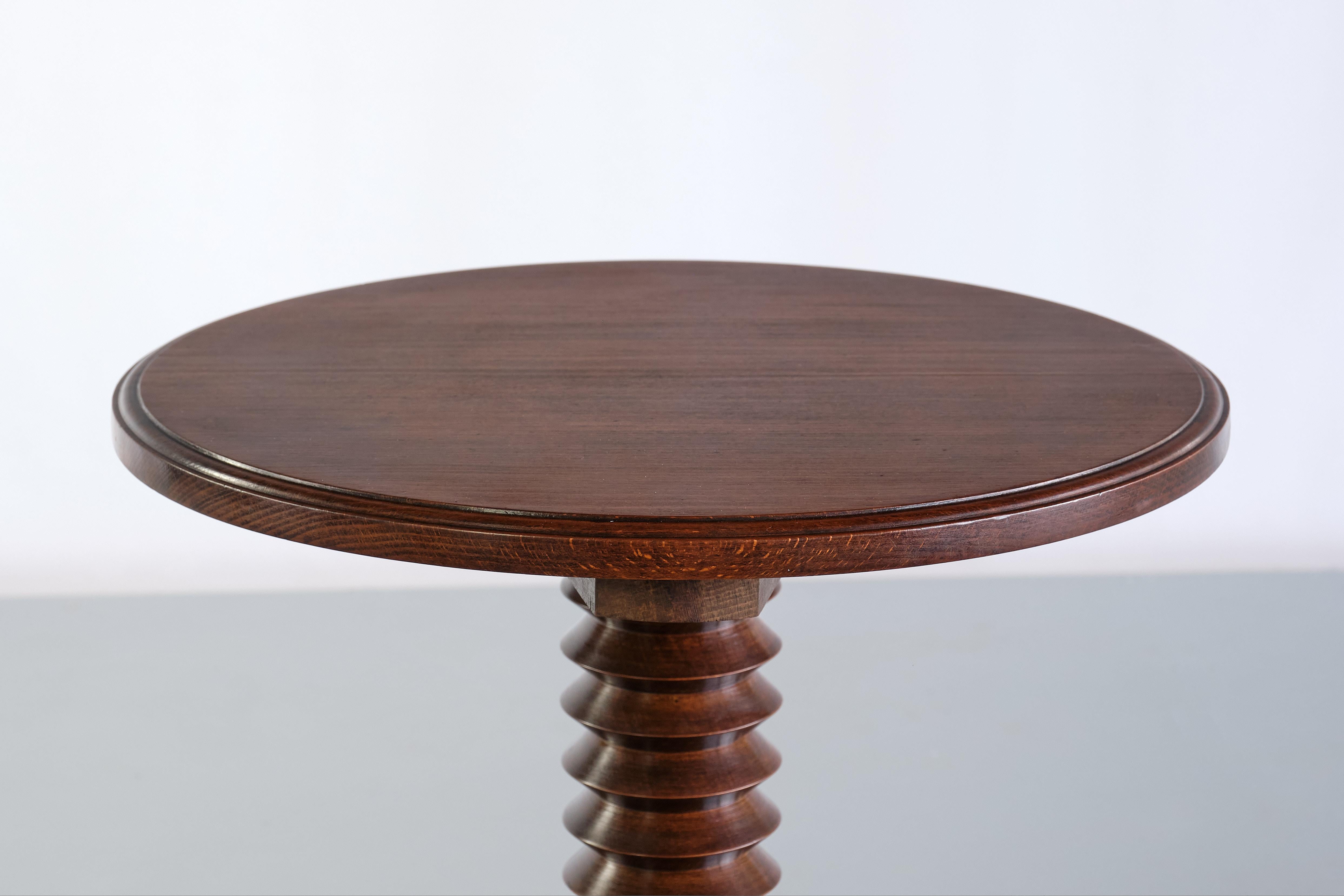 Charles Dudouyt Round Side Table in Oak Wood, France, Late 1940s 1