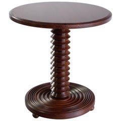 Charles Dudouyt Round Side Table in Oak Wood, France, Late 1940s