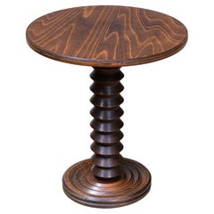 Charles Dudouyt Round Side Table in Solid Oak Wood, France, Late 1940s