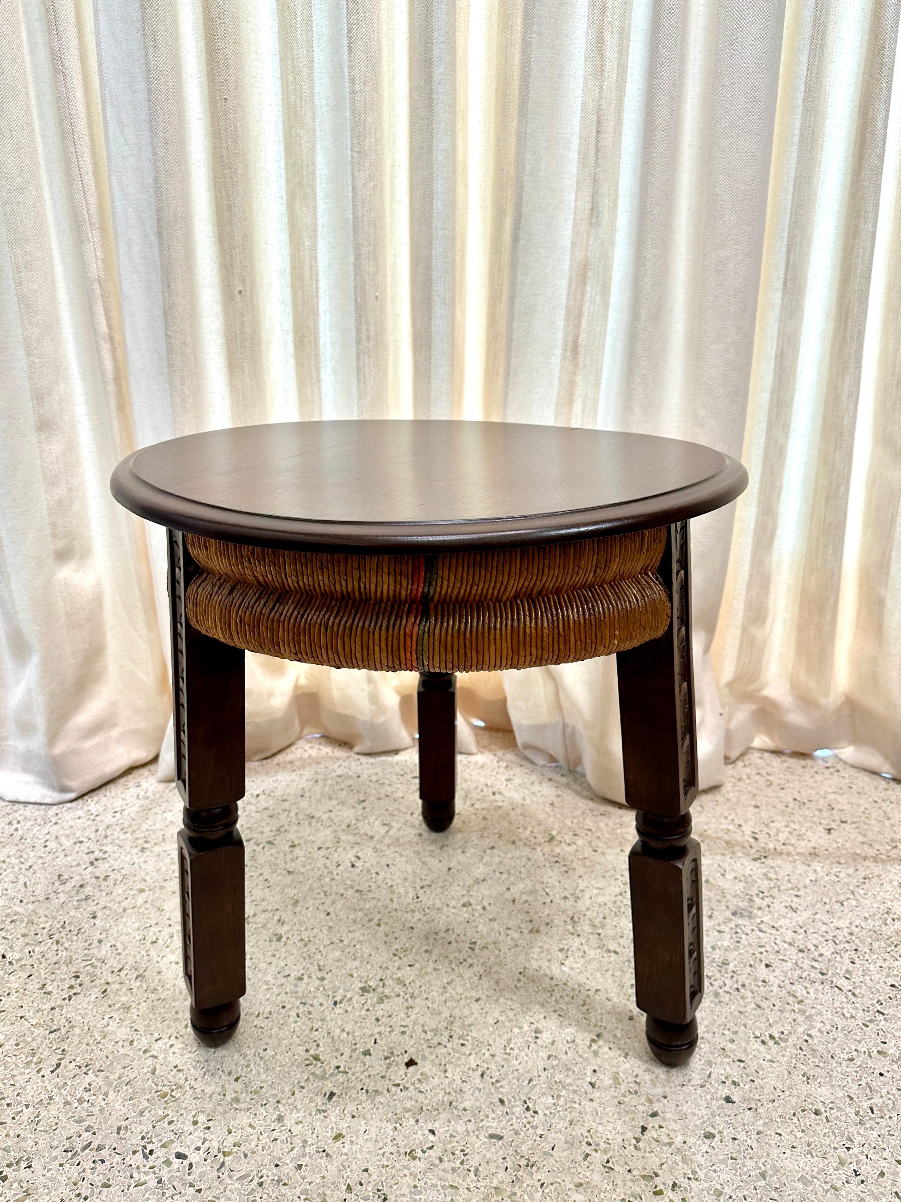 Mid-20th Century Charles Dudouyt Rush And Oak Side Table, France, 1940s For Sale