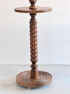 Charles Dudouyt Rustic Oak Floor Lamp with Integrated Table, France, circa 1940