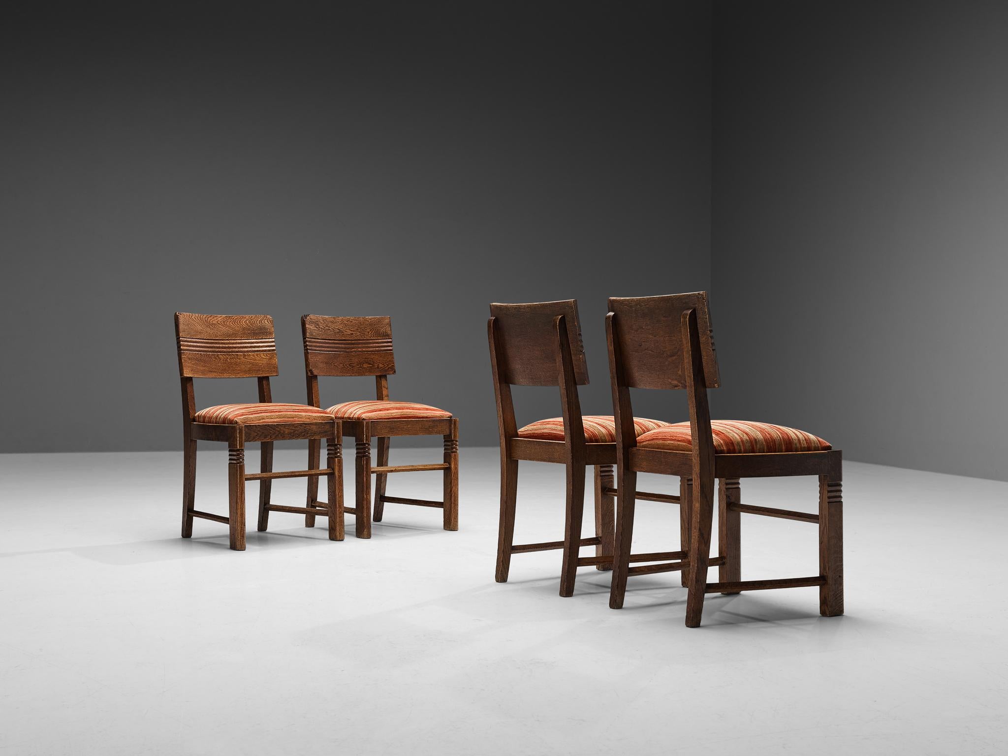 French Charles Dudouyt Set of Four Dining Chairs in Oak