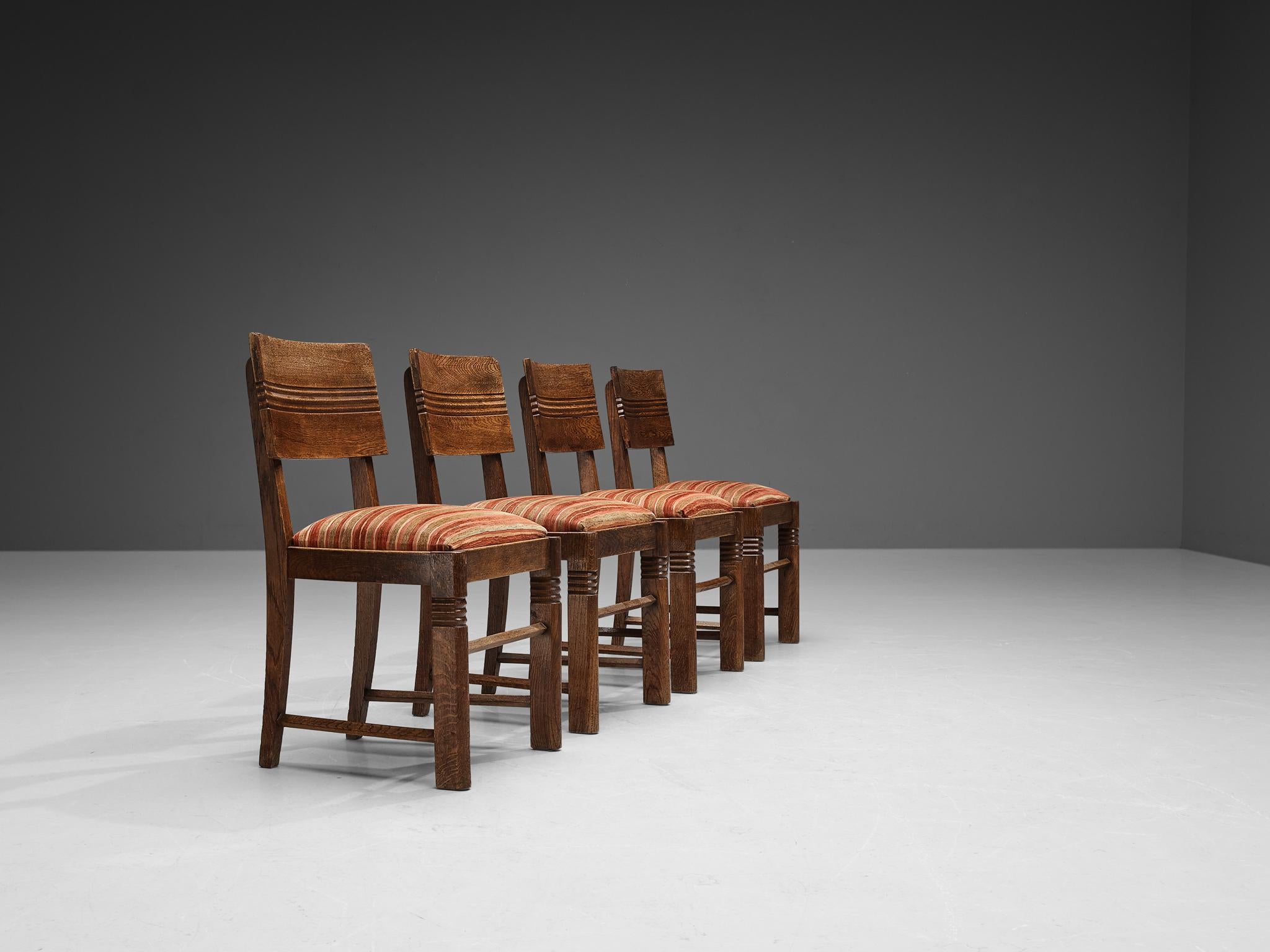 Fabric Charles Dudouyt Set of Four Dining Chairs in Oak